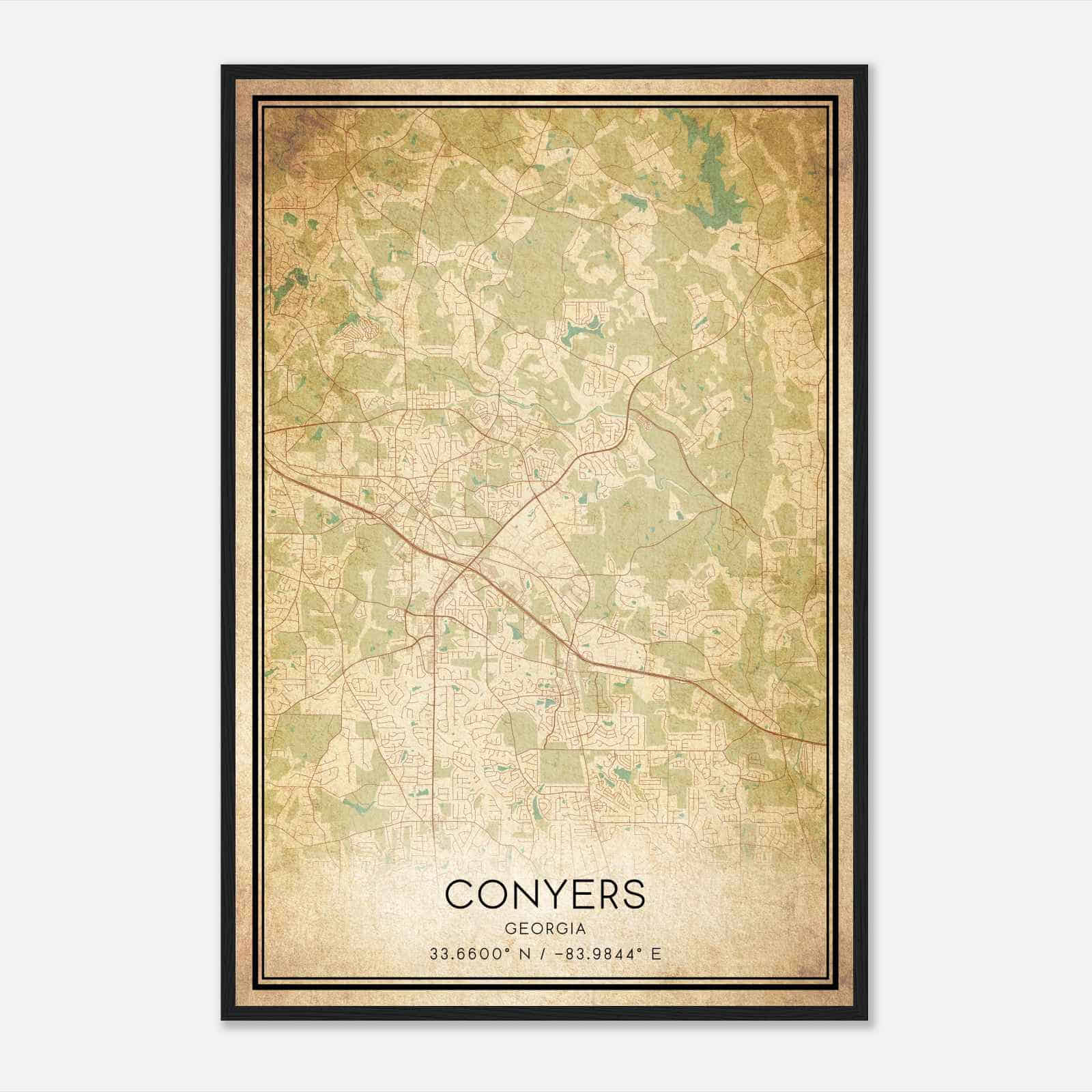 Vintage Conyers Georgia Map Poster, Modern Home Decor Wall Art Print