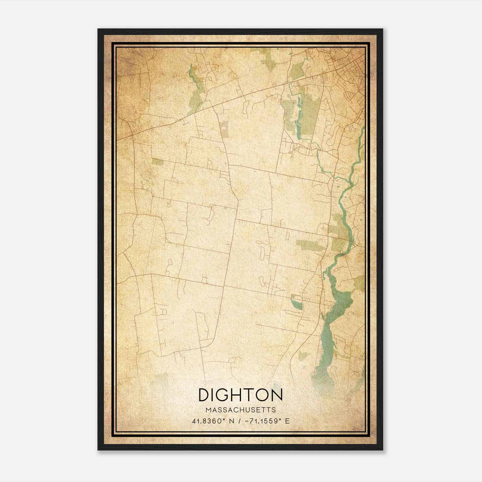 Vintage Dighton Massachusetts Map Poster, Modern Home Decor Wall Art Print