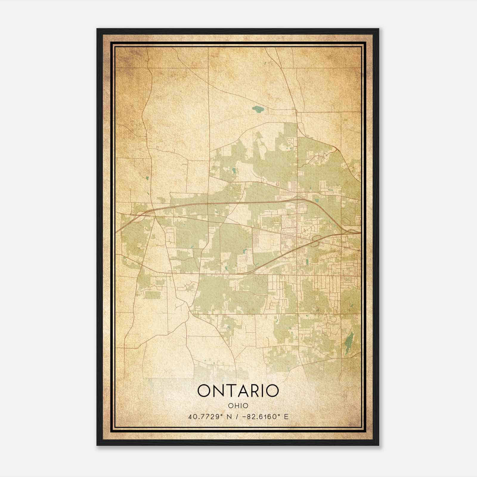 Vintage Ontario Ohio Map Poster, Modern Home Decor Wall Art Print