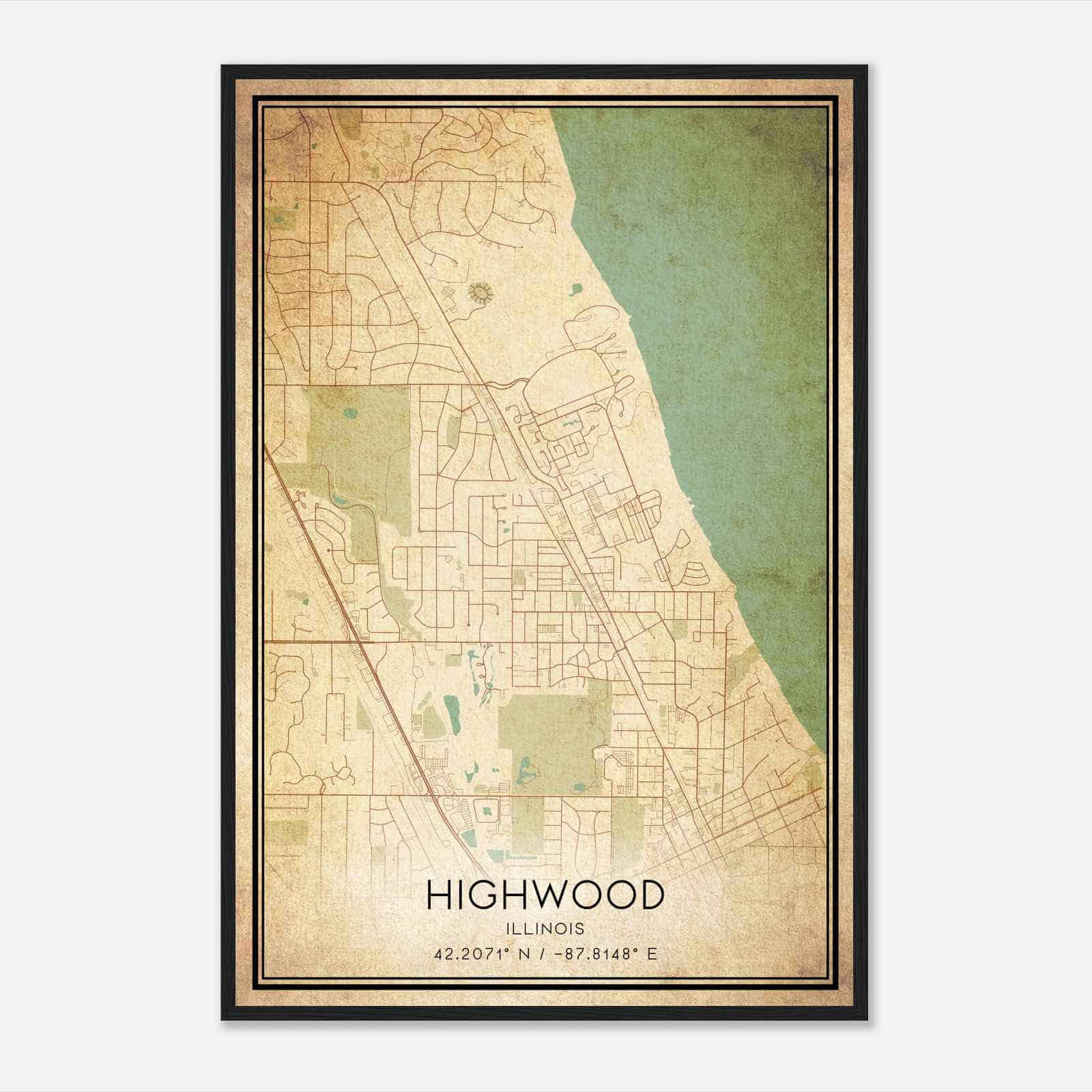 Vintage Highwood Illinois Map Poster, Modern Home Decor Wall Art Print