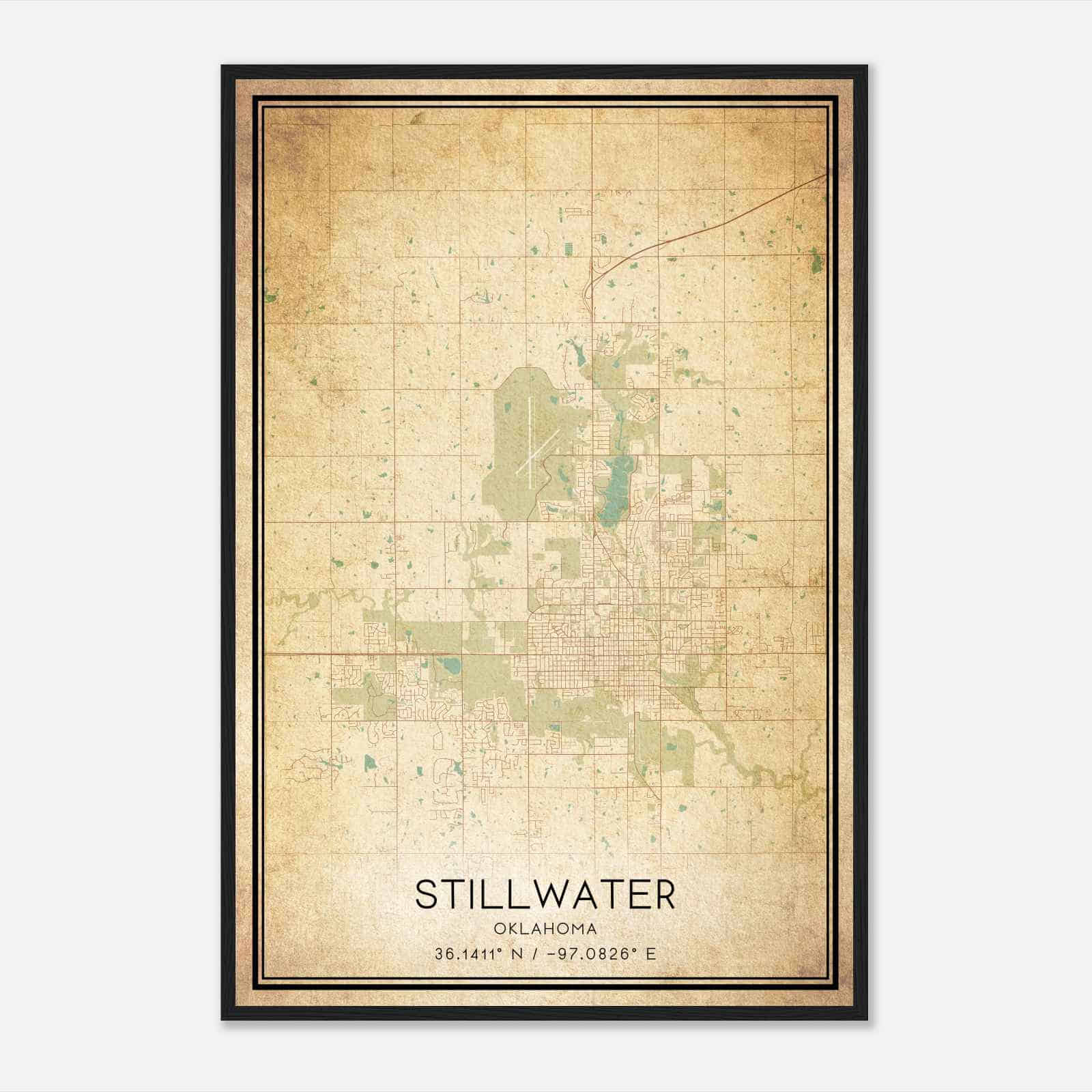 Vintage Stillwater Oklahoma Map Poster, Modern Home Decor Wall Art Print