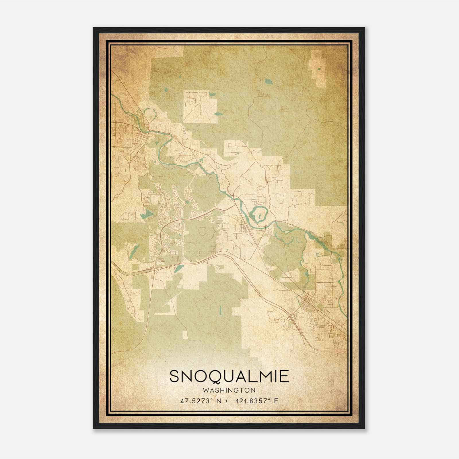 Vintage Snoqualmie Washington Map Poster, Modern Home Decor Wall Art Print