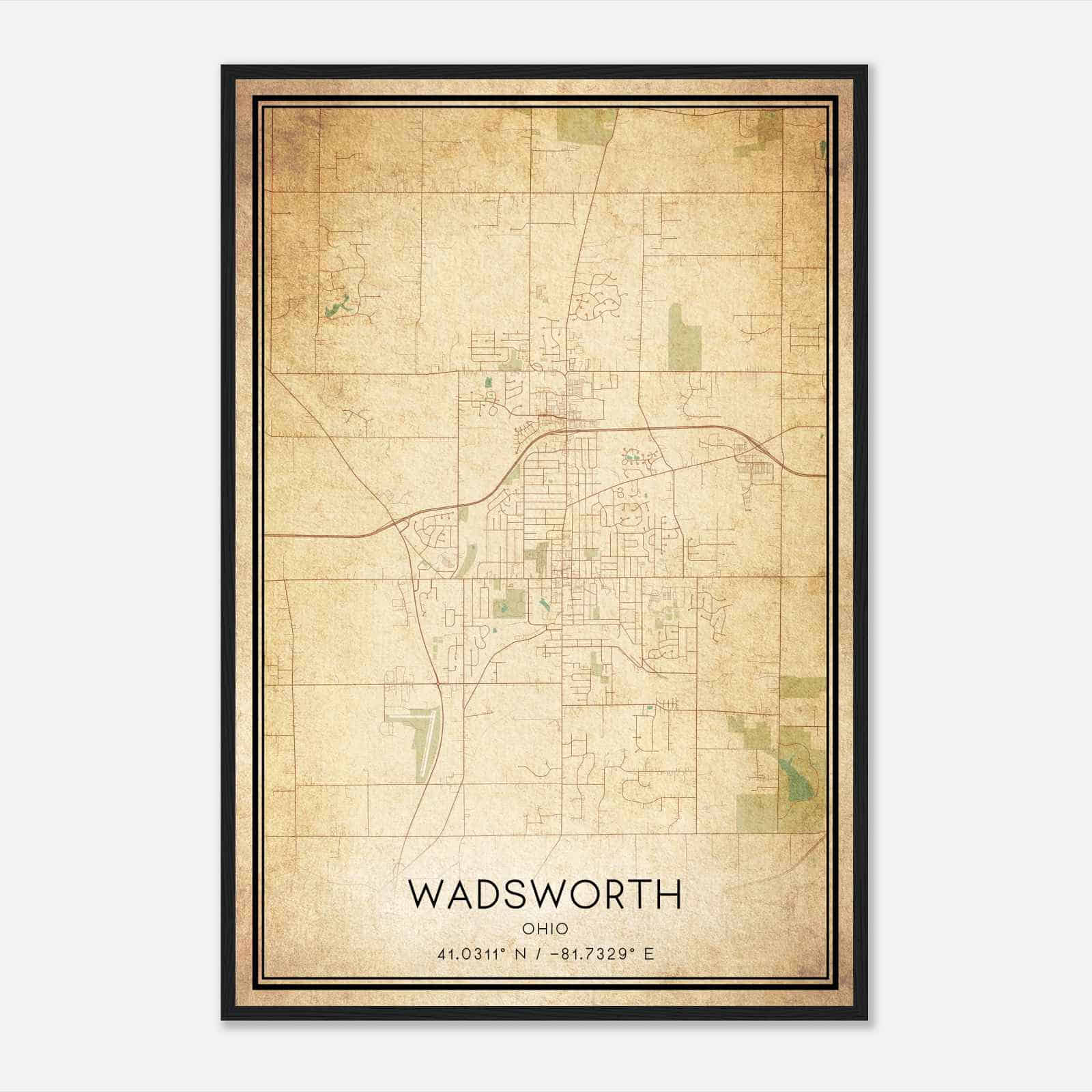 Vintage Wadsworth Ohio Map Poster, Modern Home Decor Wall Art Print