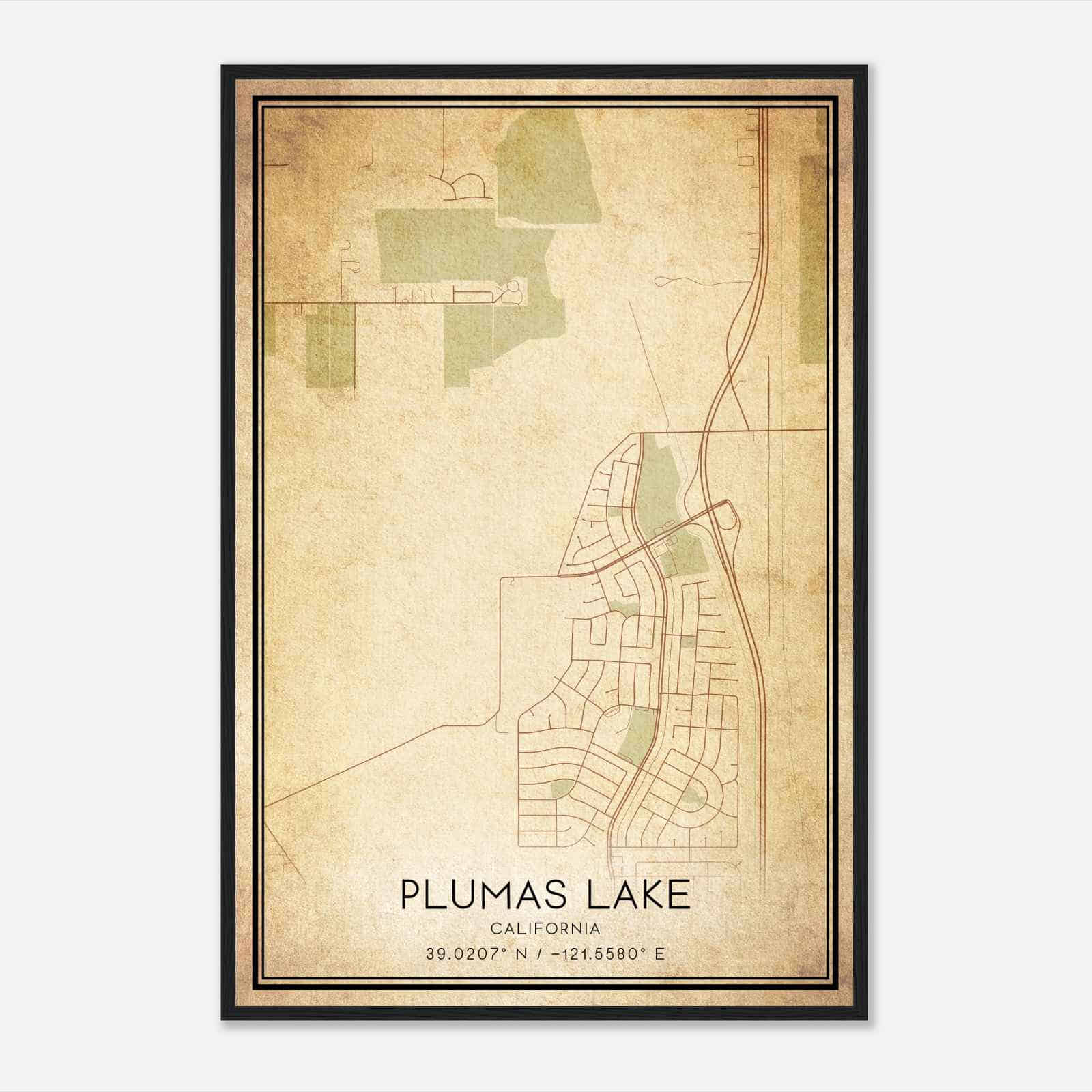 Vintage Plumas Lake California Map Poster, Modern Home Decor Wall Art Print
