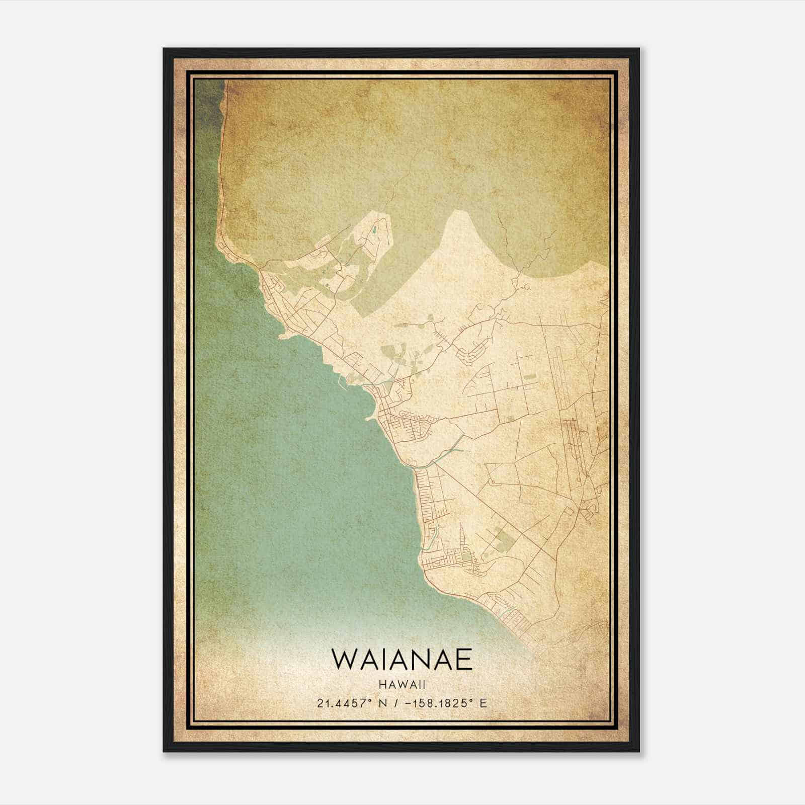 Vintage Waianae Hawaii Map Poster, Modern Home Decor Wall Art Print
