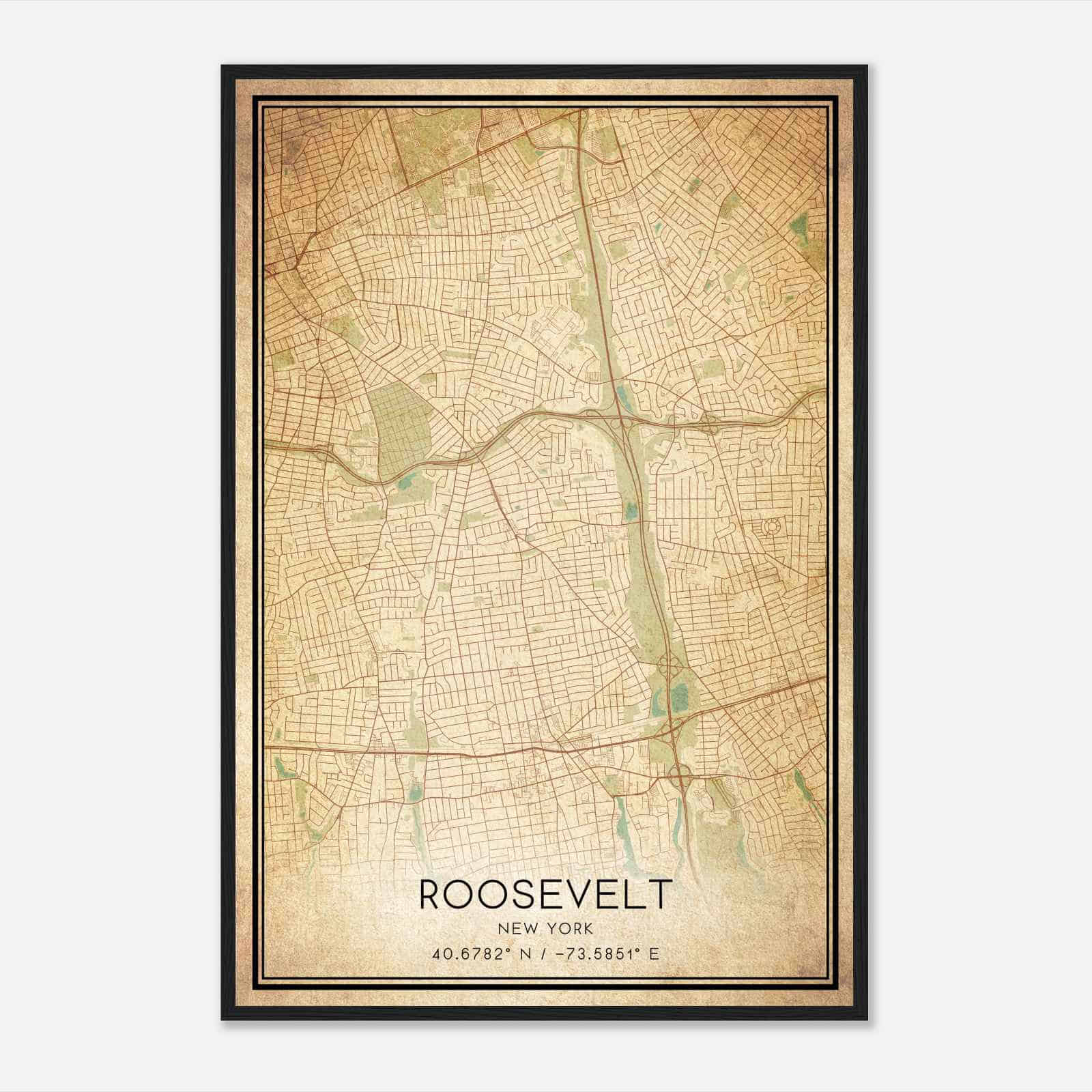 Vintage Roosevelt New York Map Poster, Modern Home Decor Wall Art Print