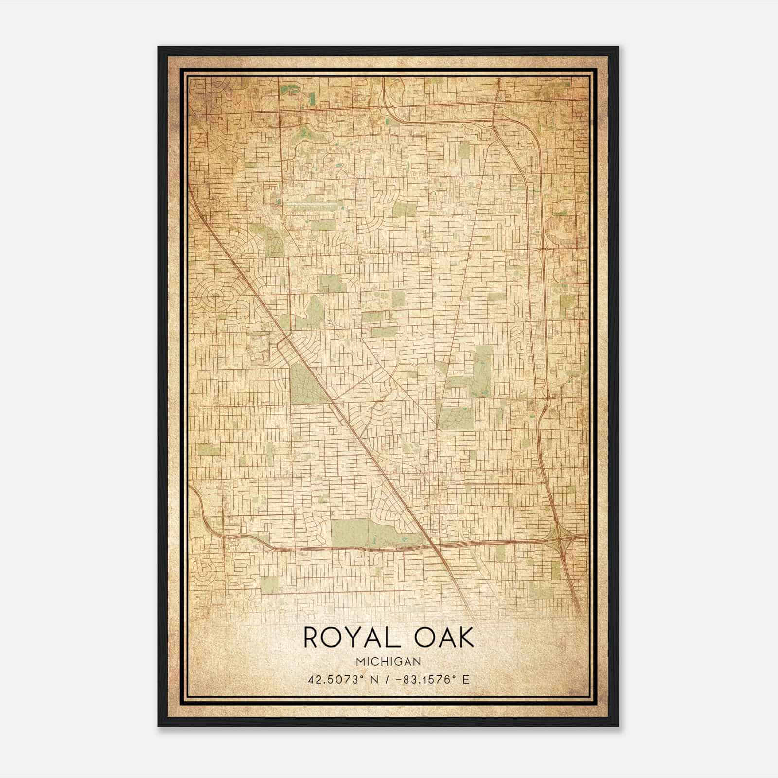 Vintage Royal Oak Michigan Map Poster, Modern Home Decor Wall Art Print