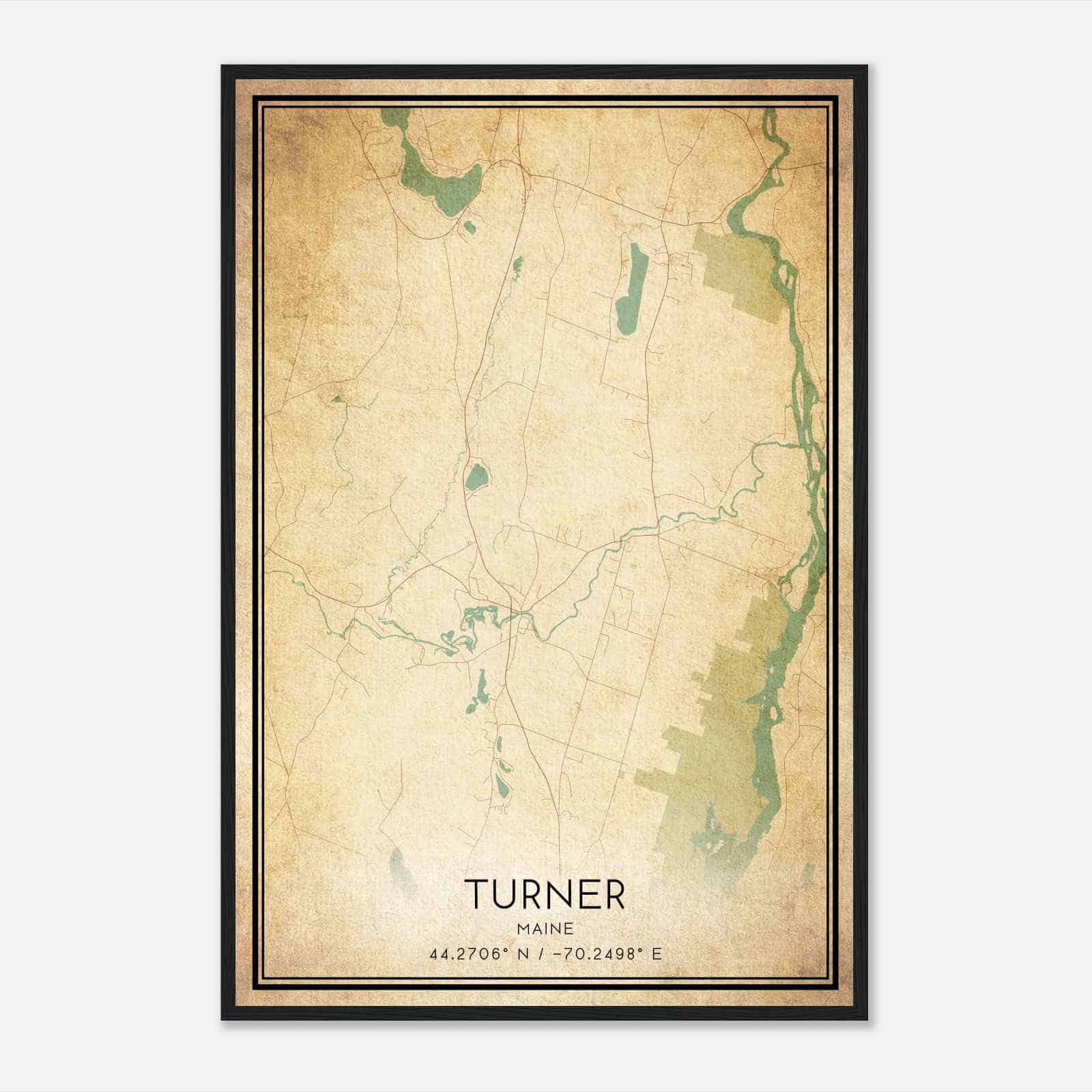 Vintage Turner Maine Map Poster, Modern Home Decor Wall Art Print
