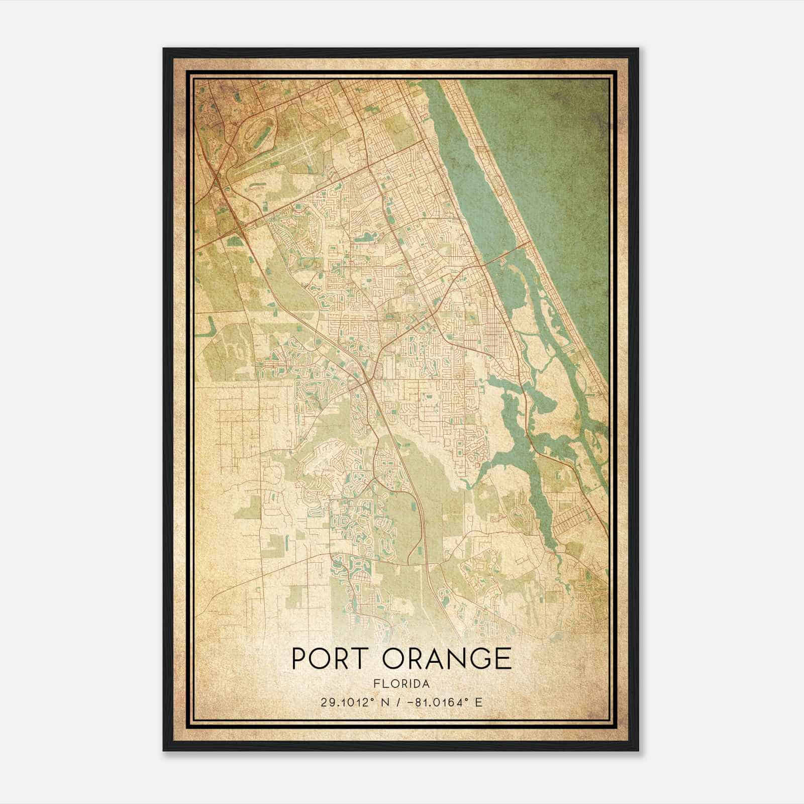 Vintage Port Orange Florida Map Poster, Modern Home Decor Wall Art Print