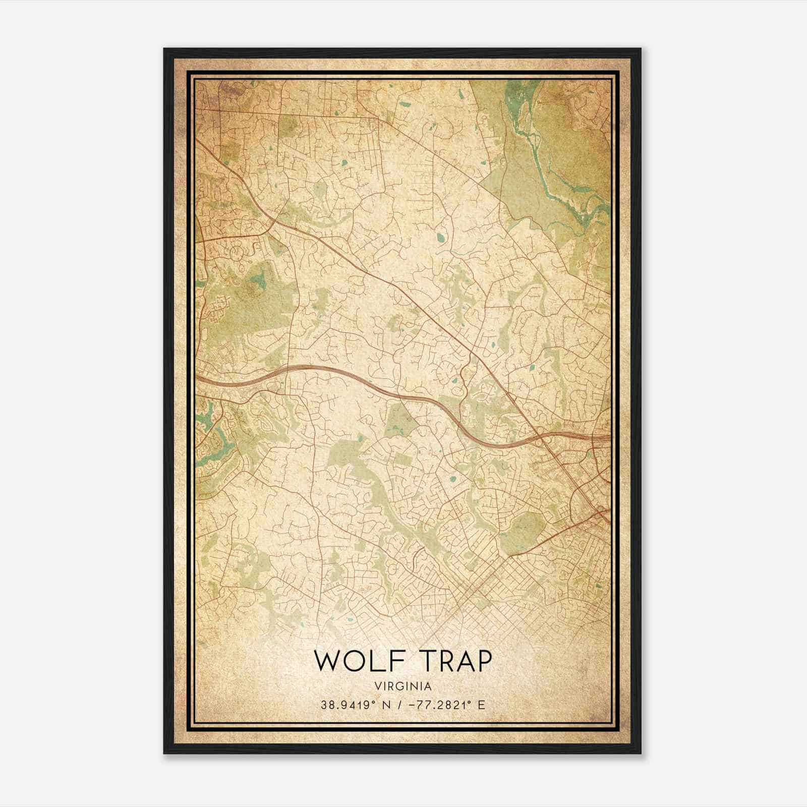 Vintage Wolf Trap Virginia Map Poster, Modern Home Decor Wall Art Print