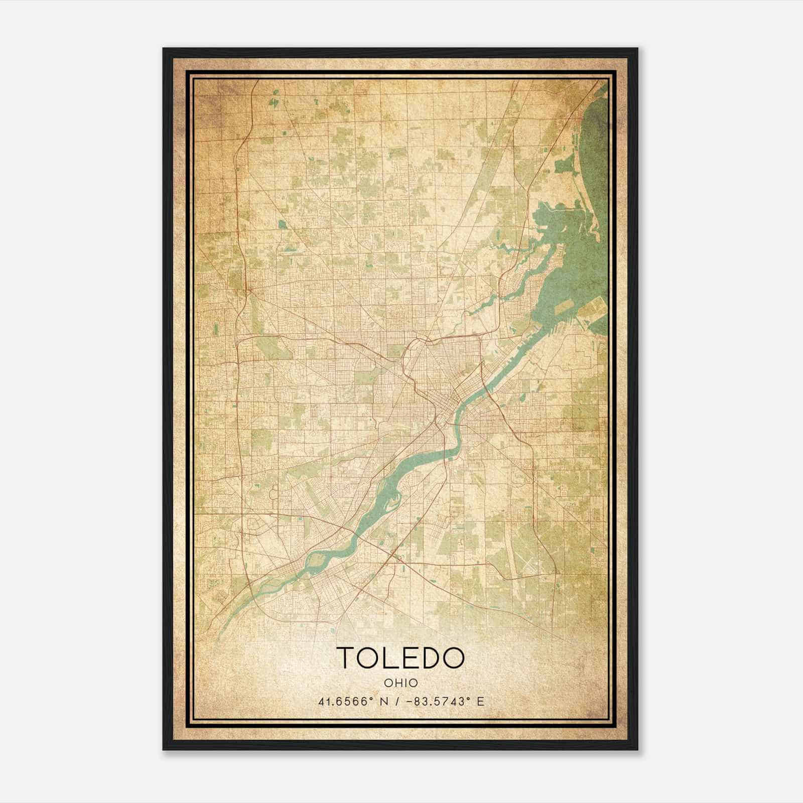 Vintage Toledo Ohio Map Poster, Modern Home Decor Wall Art Print