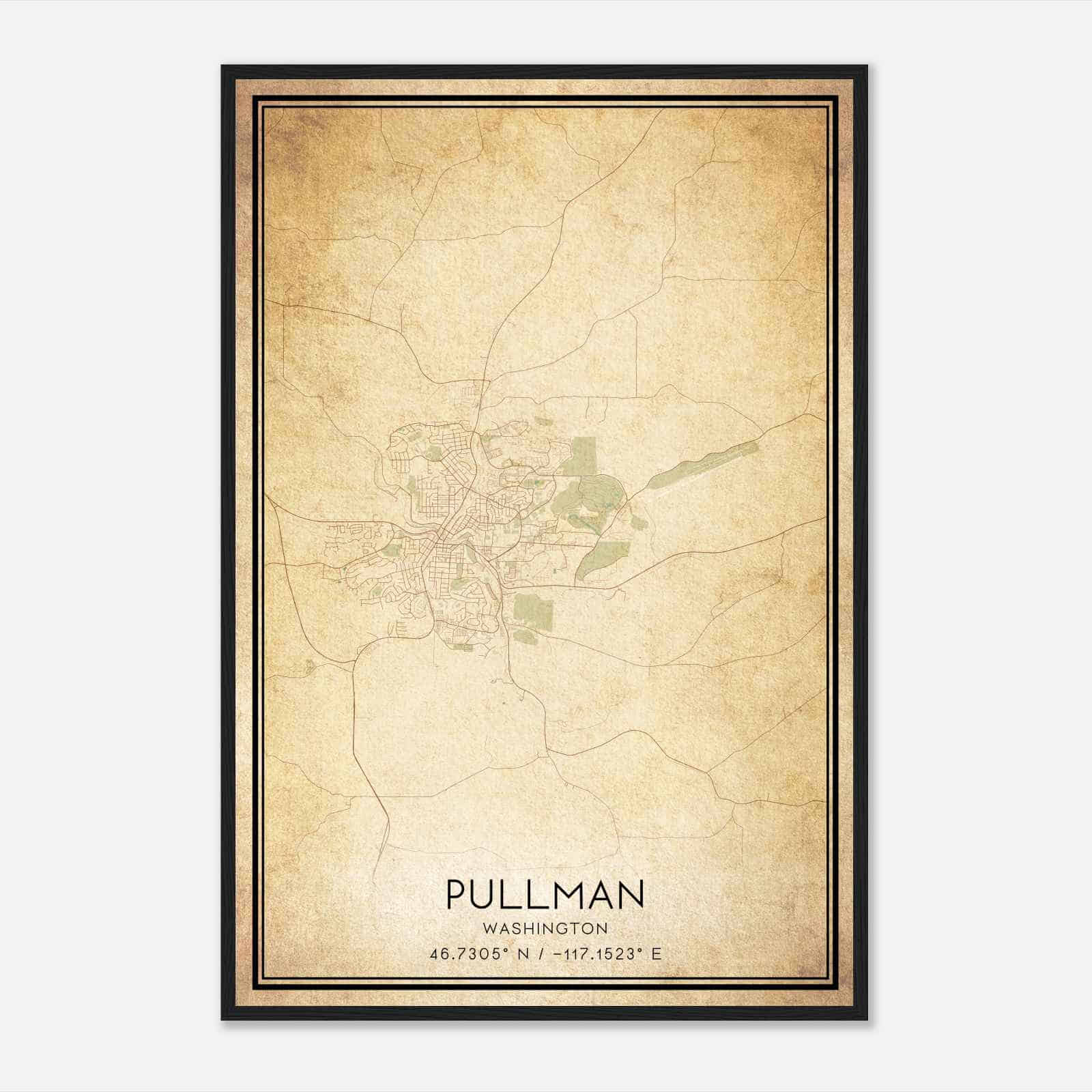 Vintage Pullman Washington Map Poster, Modern Home Decor Wall Art Print
