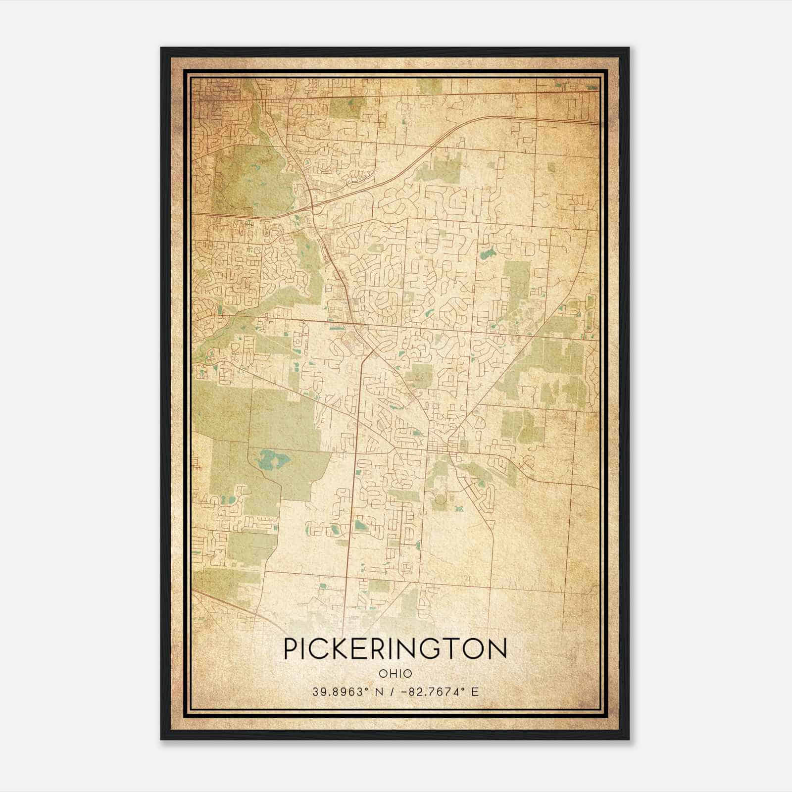 Vintage Pickerington Ohio Map Poster, Modern Home Decor Wall Art Print