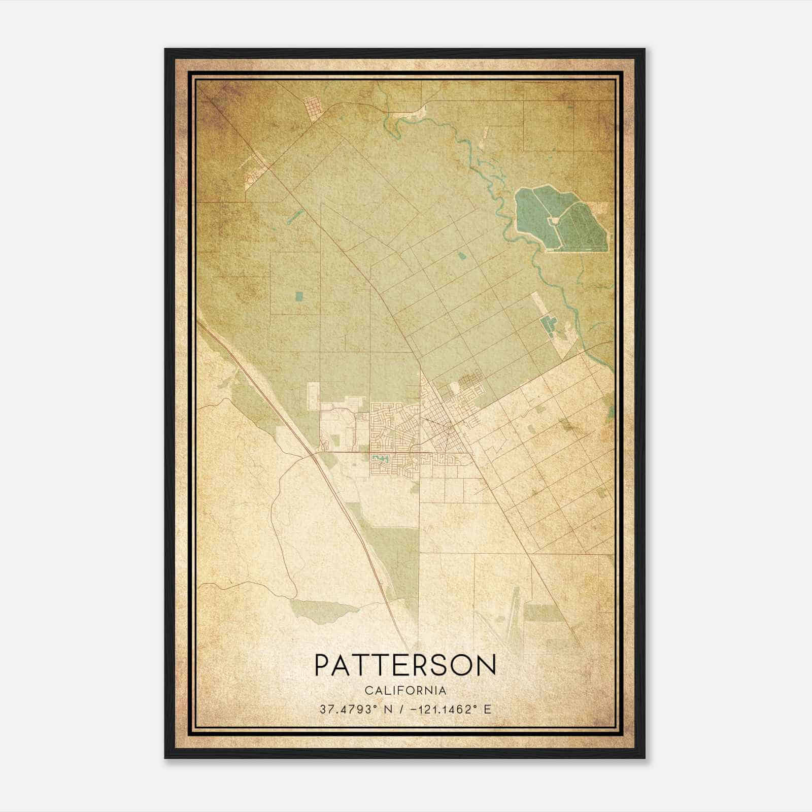 Vintage Patterson California Map Poster, Modern Home Decor Wall Art Print