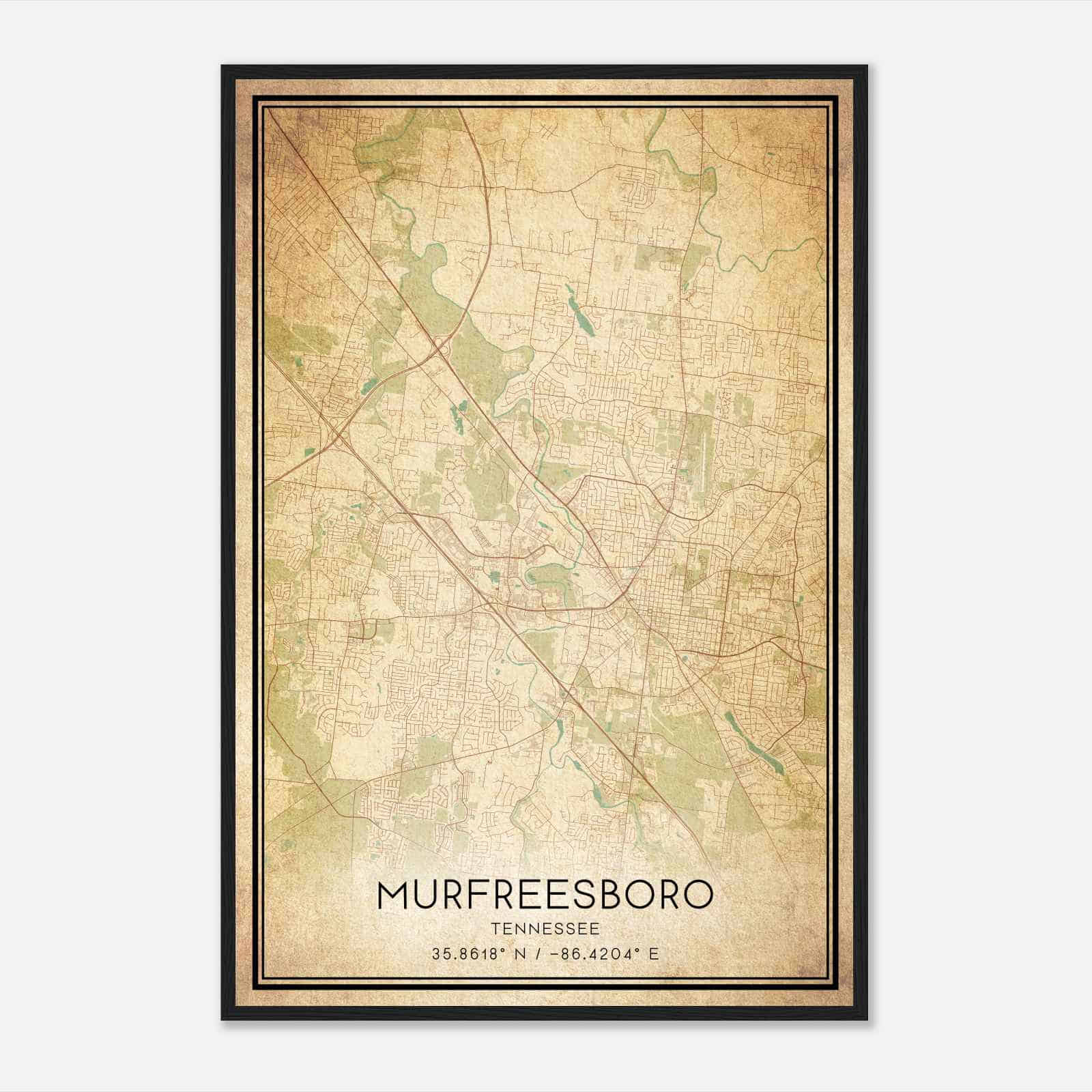 Vintage Murfreesboro Tennessee Map Poster, Modern Home Decor Wall Art Print