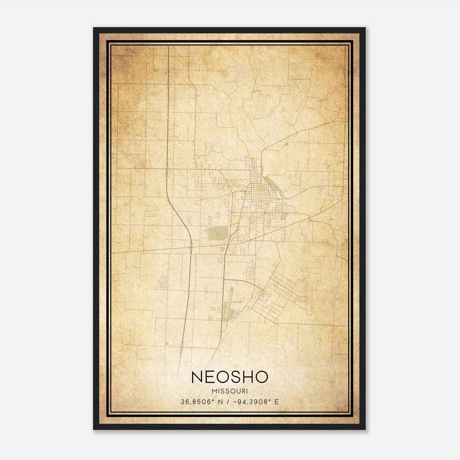 Vintage Neosho Missouri Map Poster, Modern Home Decor Wall Art Print Vintage Neosho Missouri Map Poster, Modern Home Decor Wall Art Print
