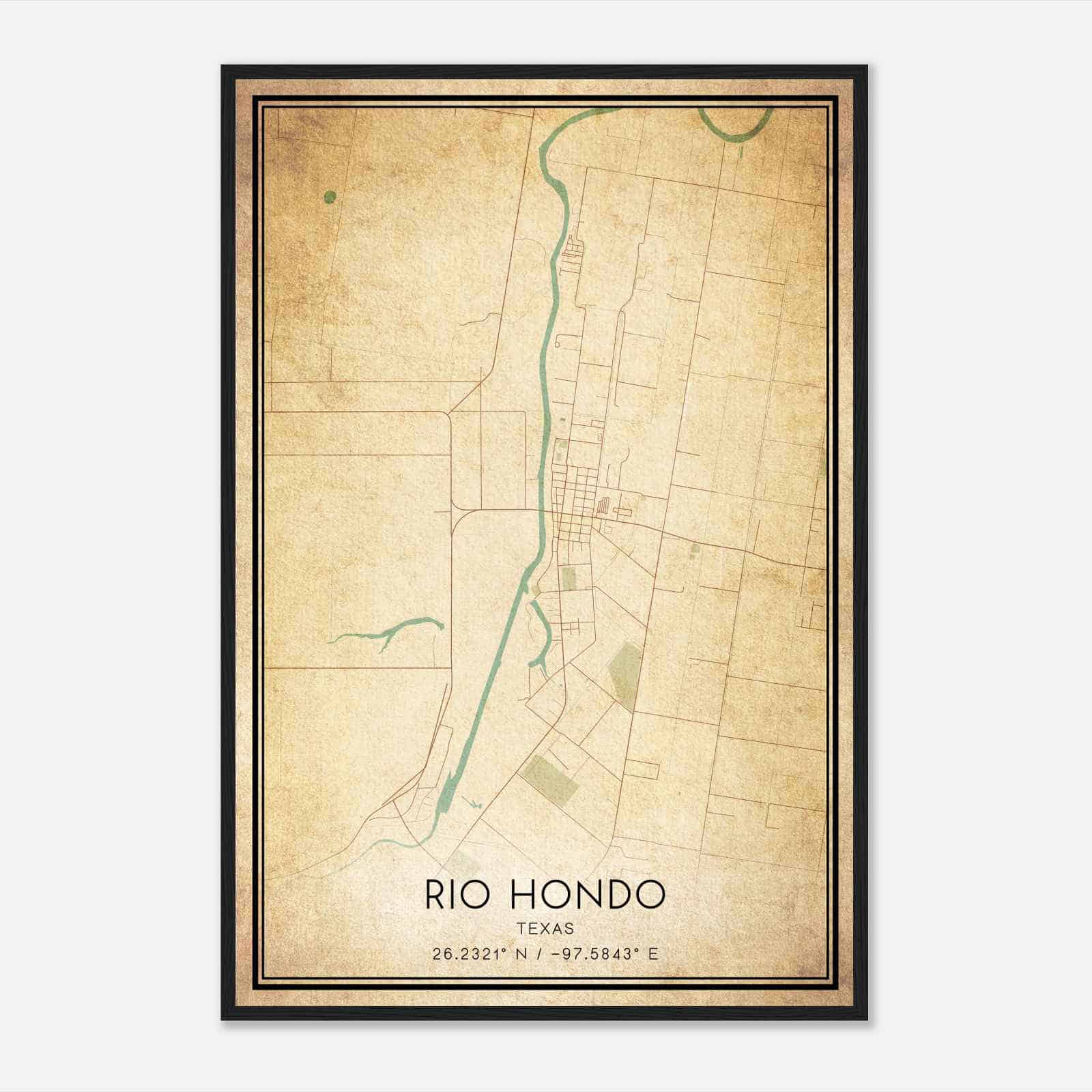 Vintage Rio Hondo Texas Map Poster, Modern Home Decor Wall Art Print