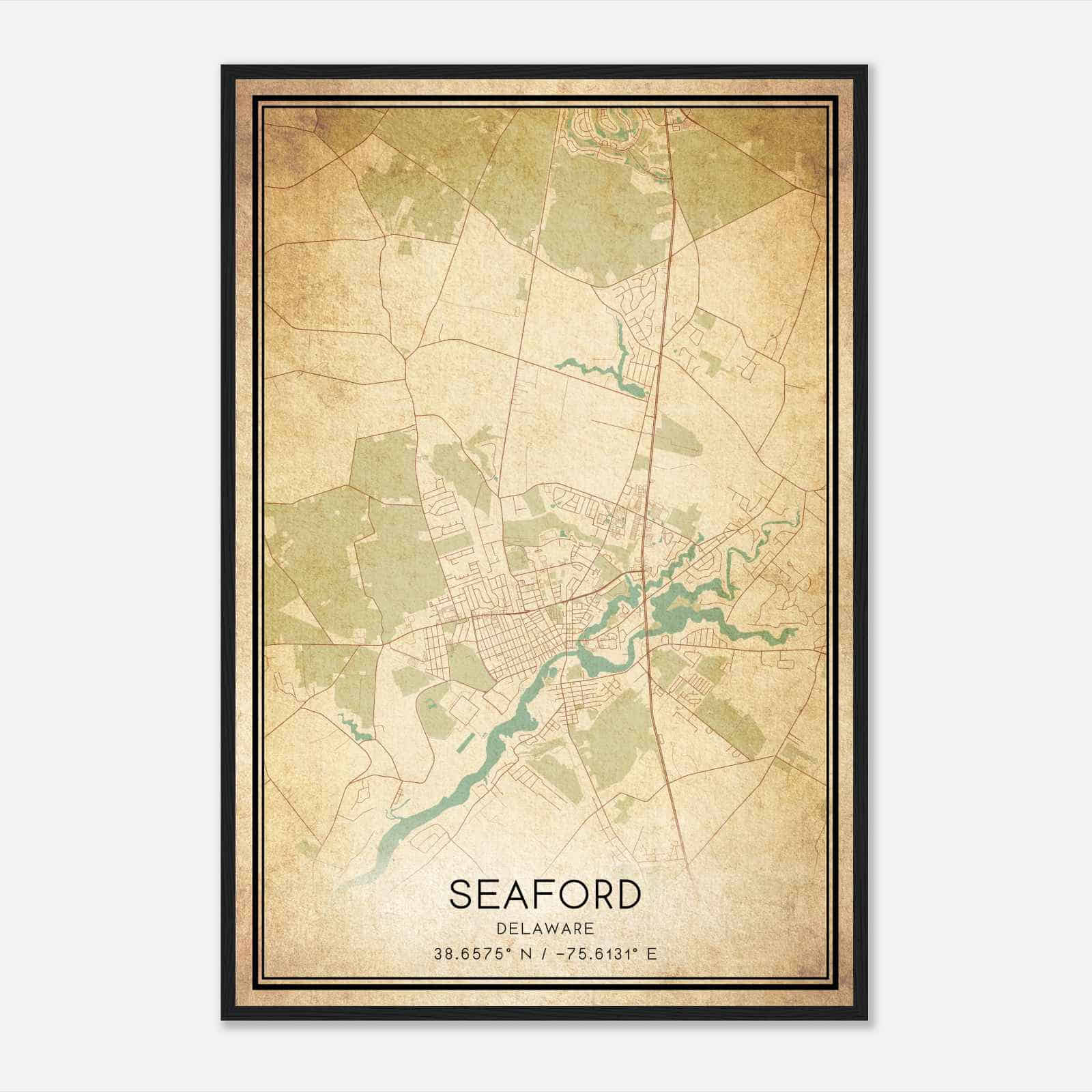 Vintage Seaford Delaware Map Poster, Modern Home Decor Wall Art Print