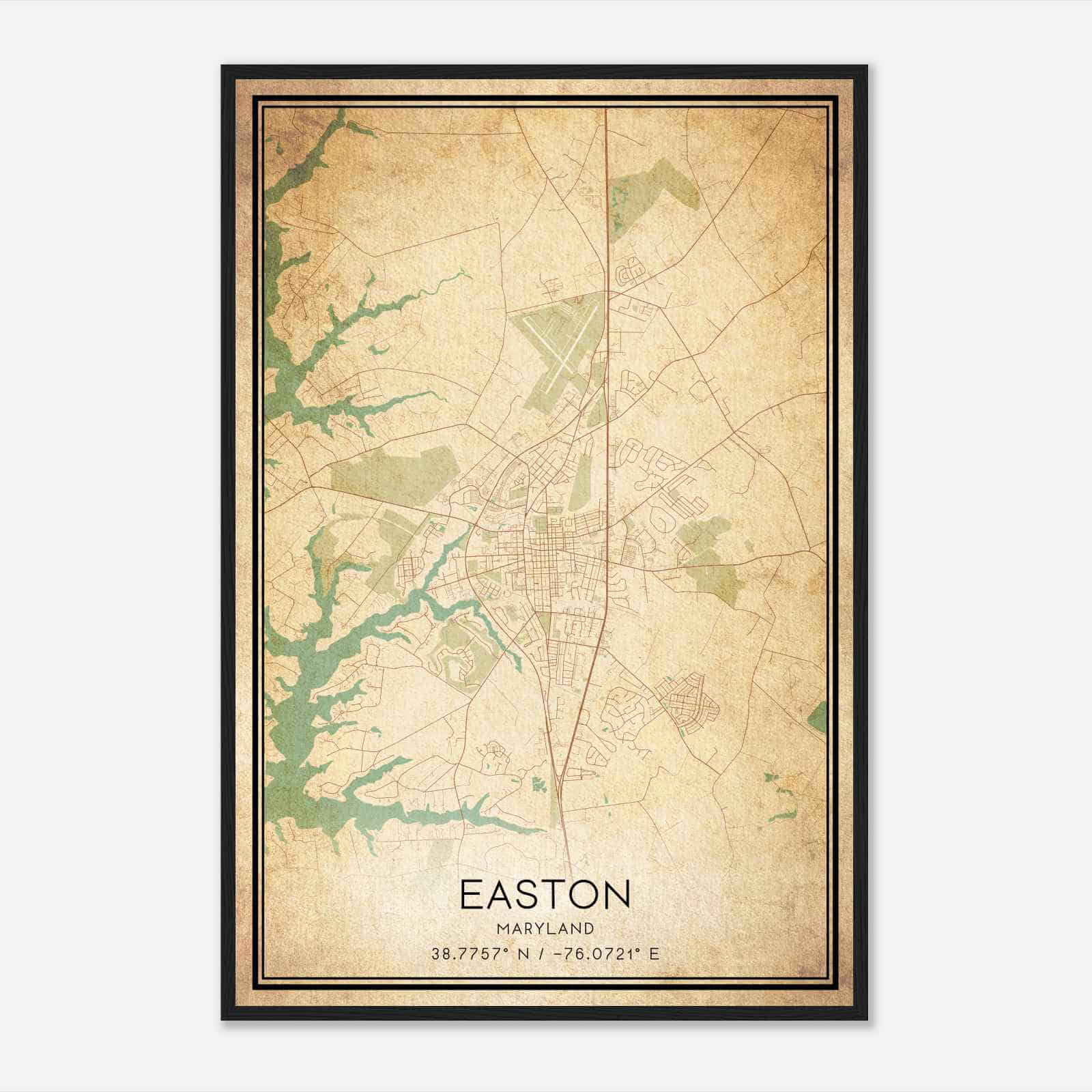 Vintage Easton Maryland Map Poster, Modern Home Decor Wall Art Print