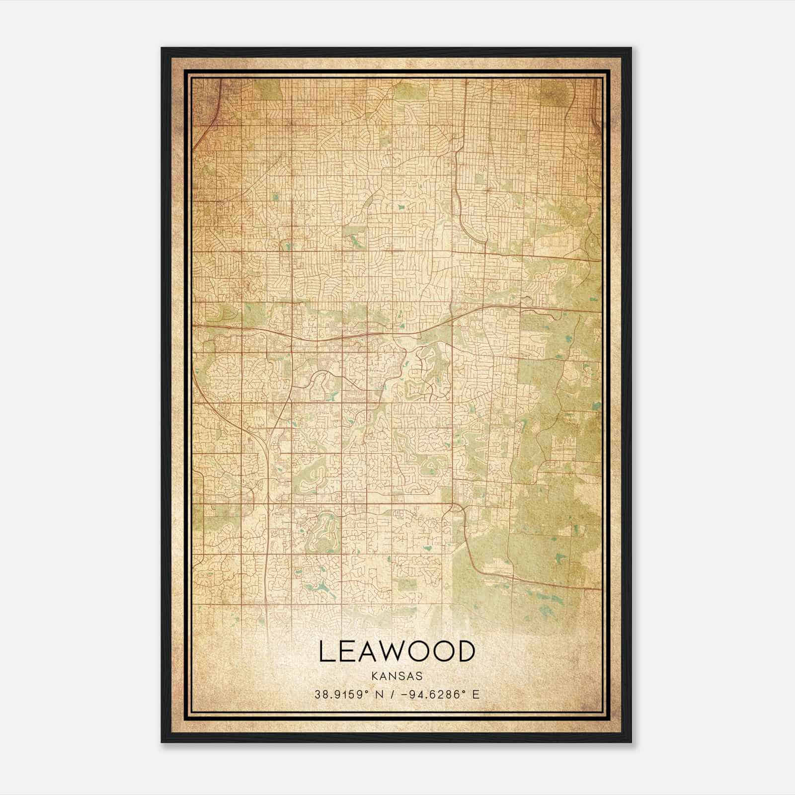 Vintage Leawood Kansas Map Poster, Modern Home Decor Wall Art Print