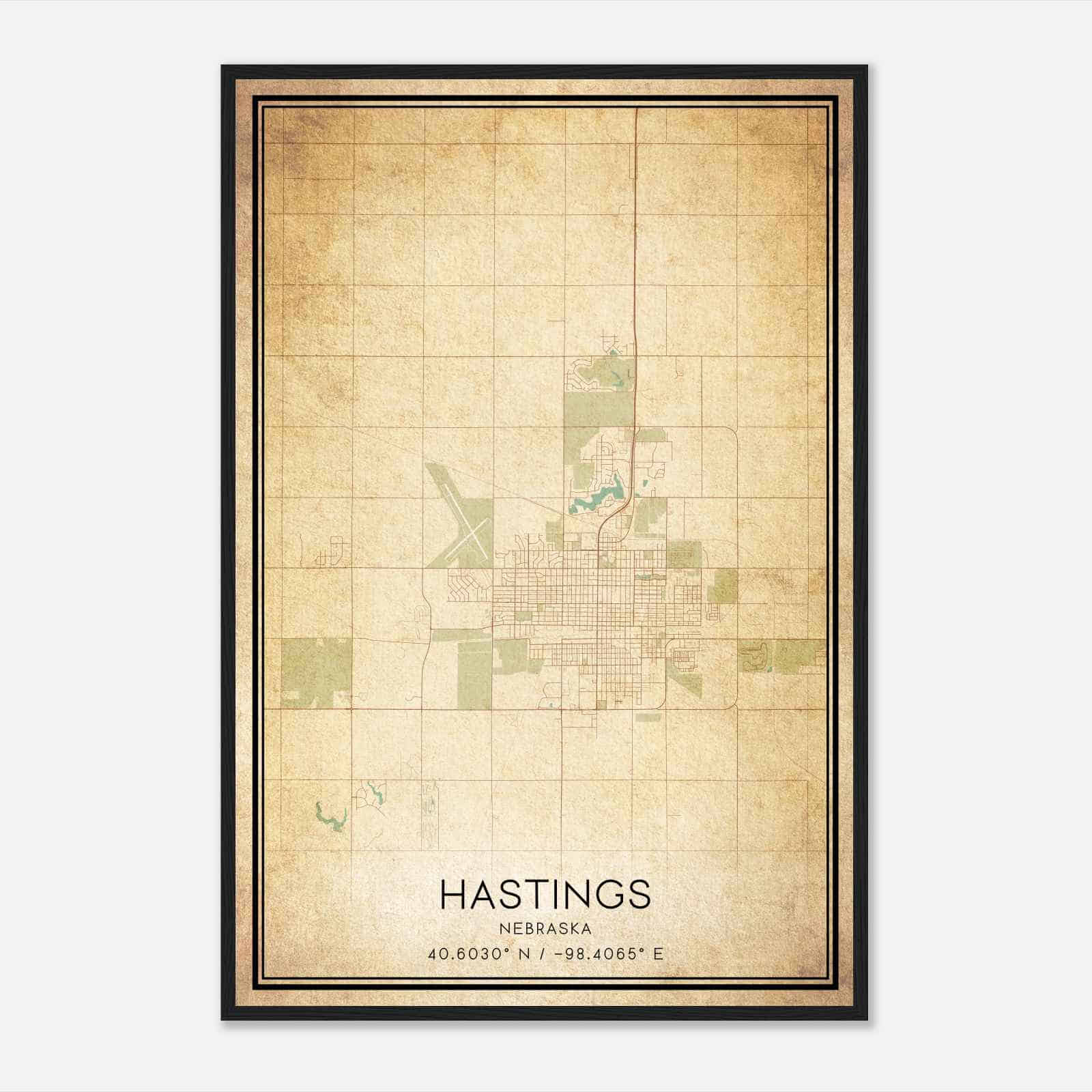 Vintage Hastings Nebraska Map Poster, Modern Home Decor Wall Art Print