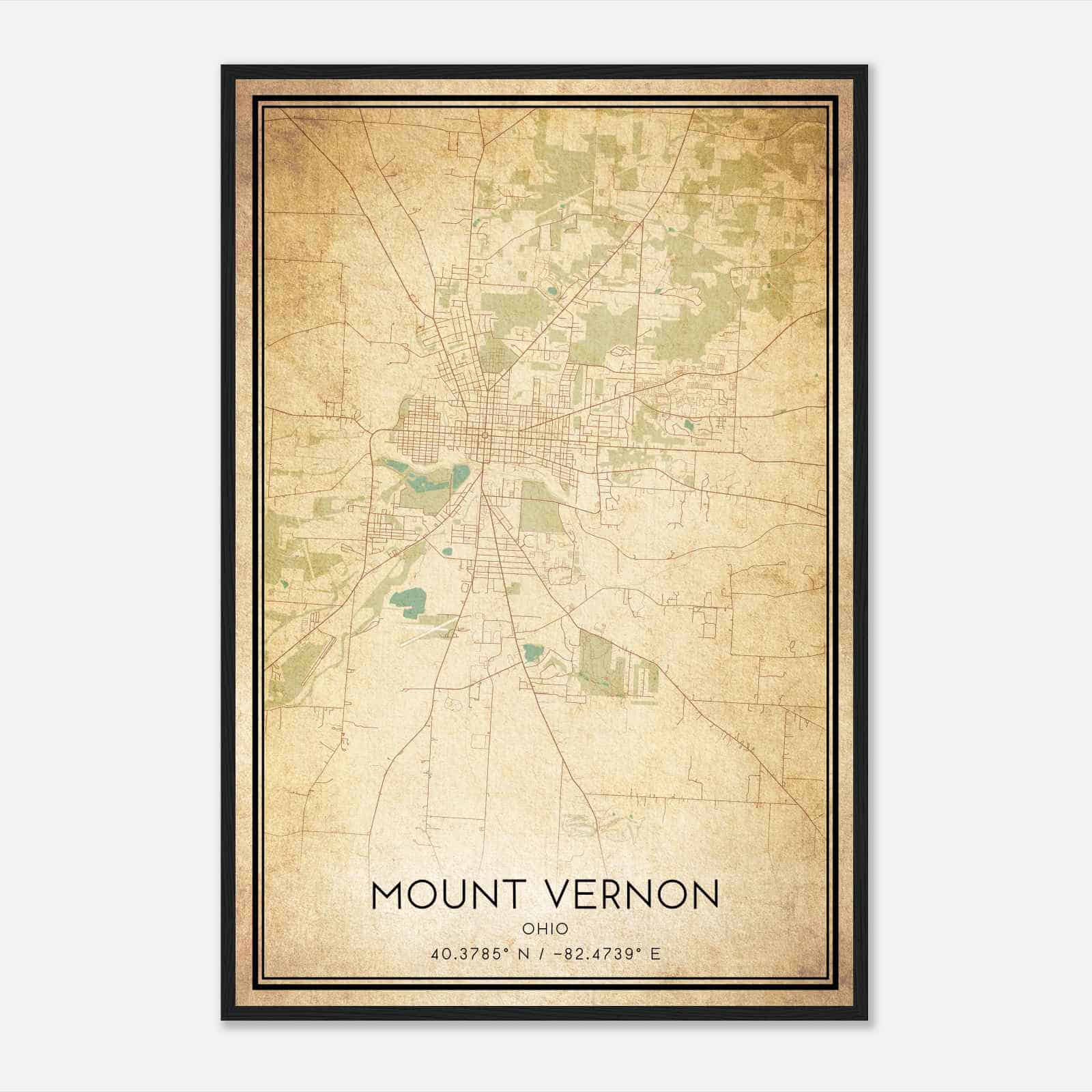 Vintage Mount Vernon Ohio Map Poster, Modern Home Decor Wall Art Print