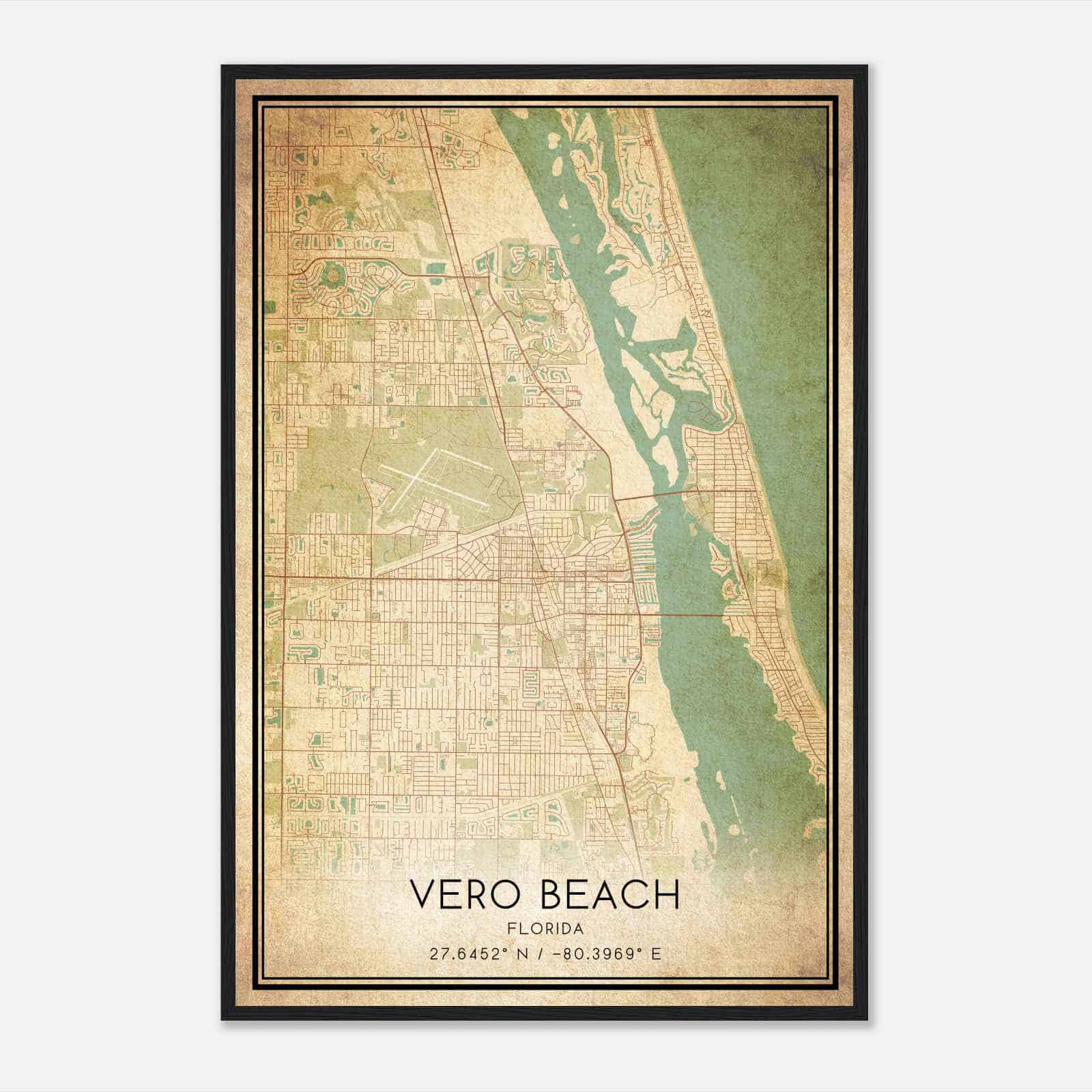 Vintage Vero Beach Florida Map Poster, Modern Home Decor Wall Art Print
