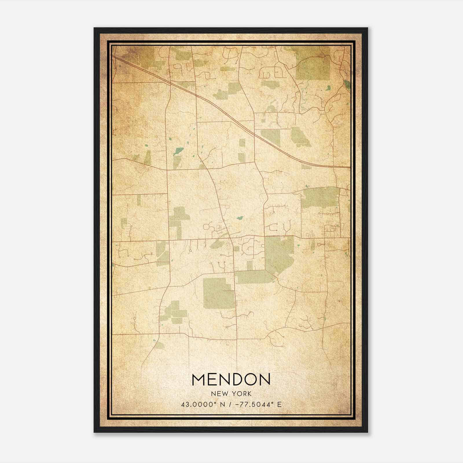 Vintage Mendon New York Map Poster, Modern Home Decor Wall Art Print