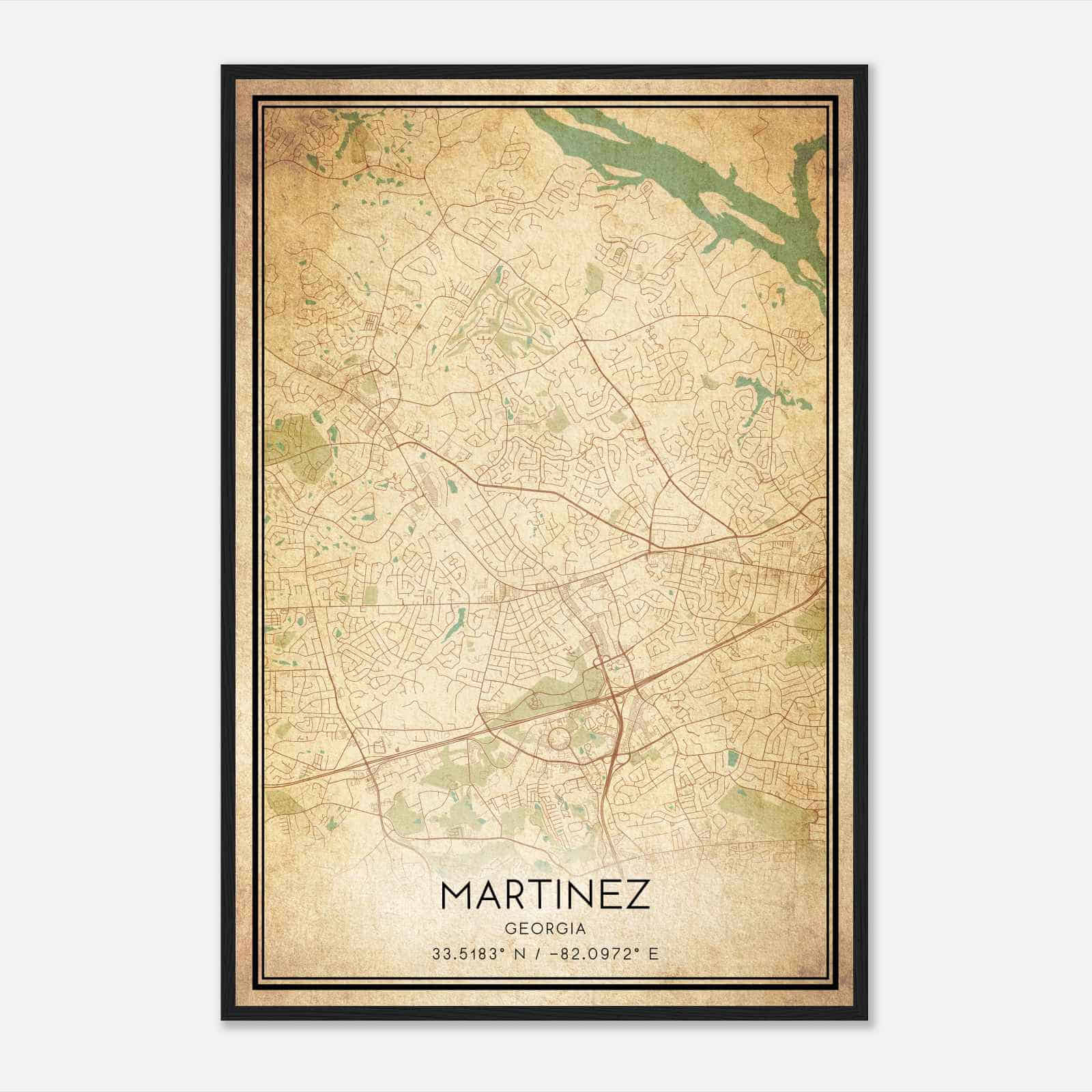 Vintage Martinez Georgia Map Poster, Modern Home Decor Wall Art Print