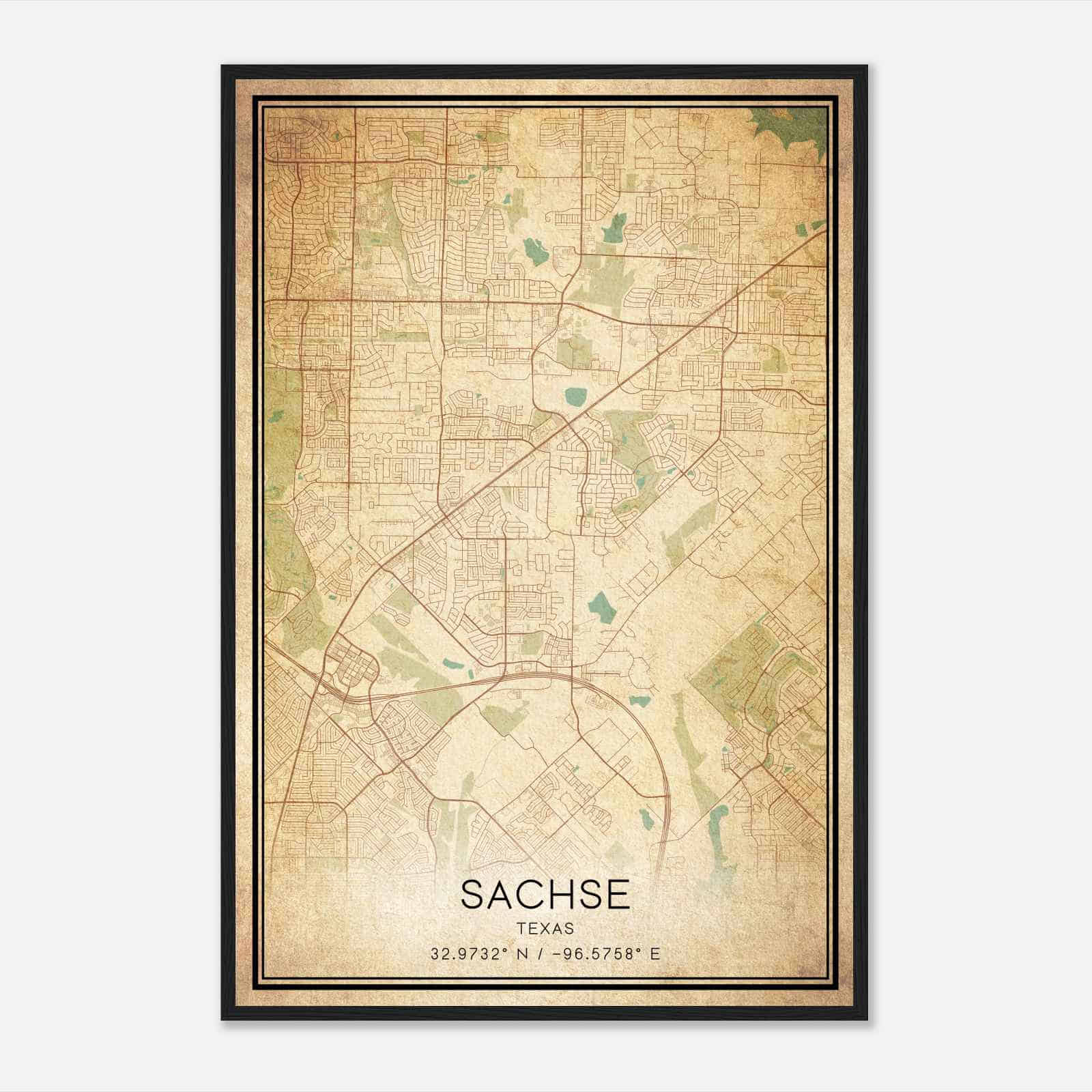 Vintage Sachse Texas Map Poster, Modern Home Decor Wall Art Print