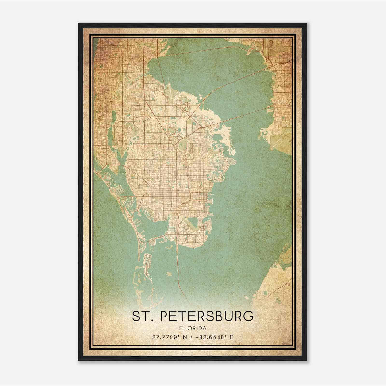 Vintage St. Petersburg Florida Map Poster, Modern Home Decor Wall Art Print