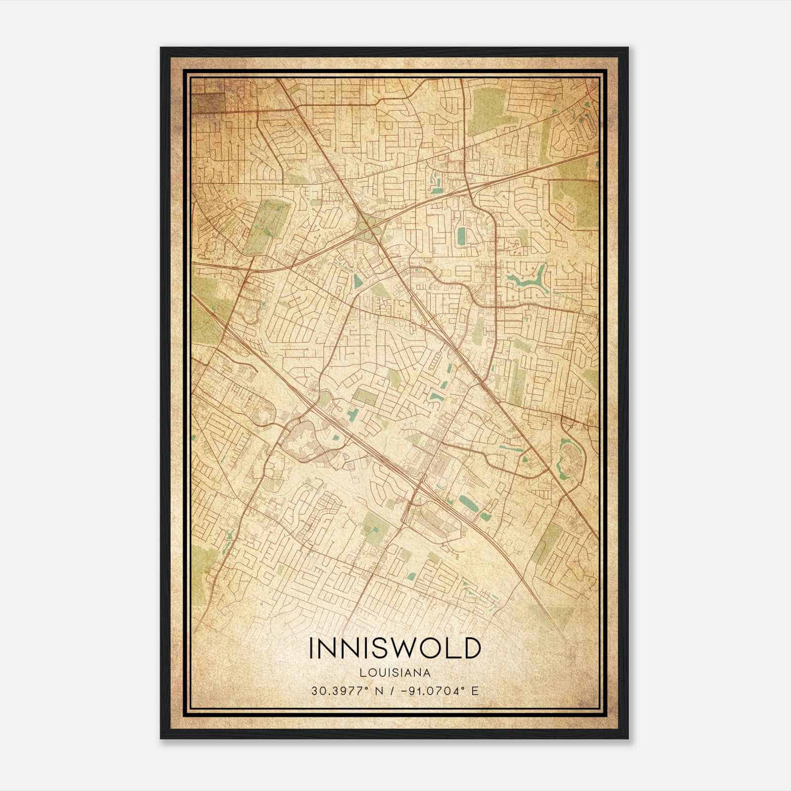 Vintage Inniswold Louisiana Map Poster, Modern Home Decor Wall Art Print