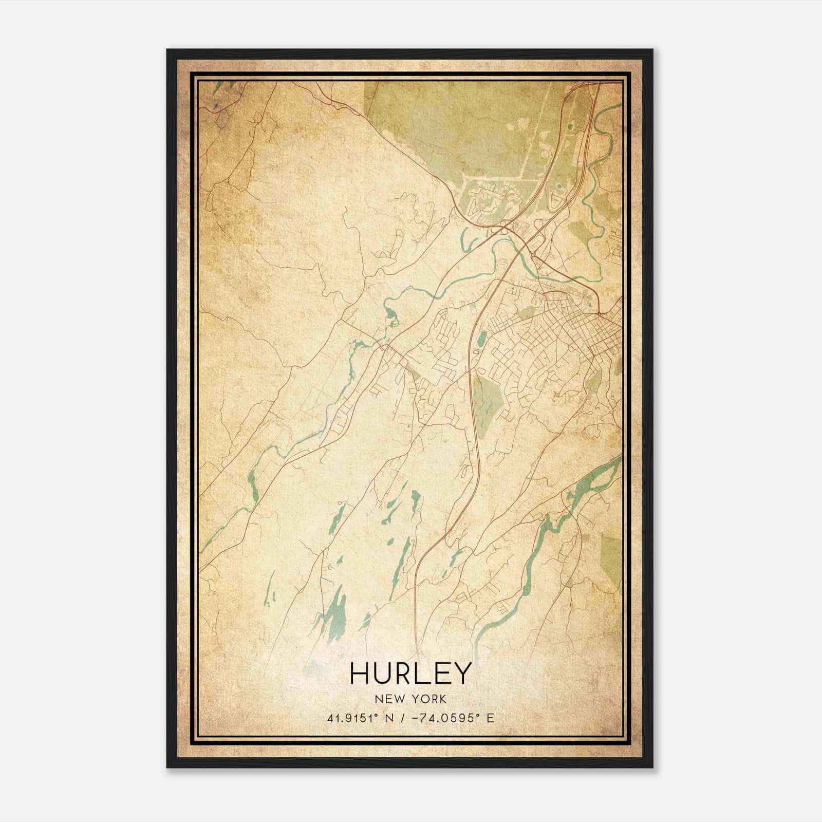 Vintage Hurley New York Map Poster, Modern Home Decor Wall Art Print