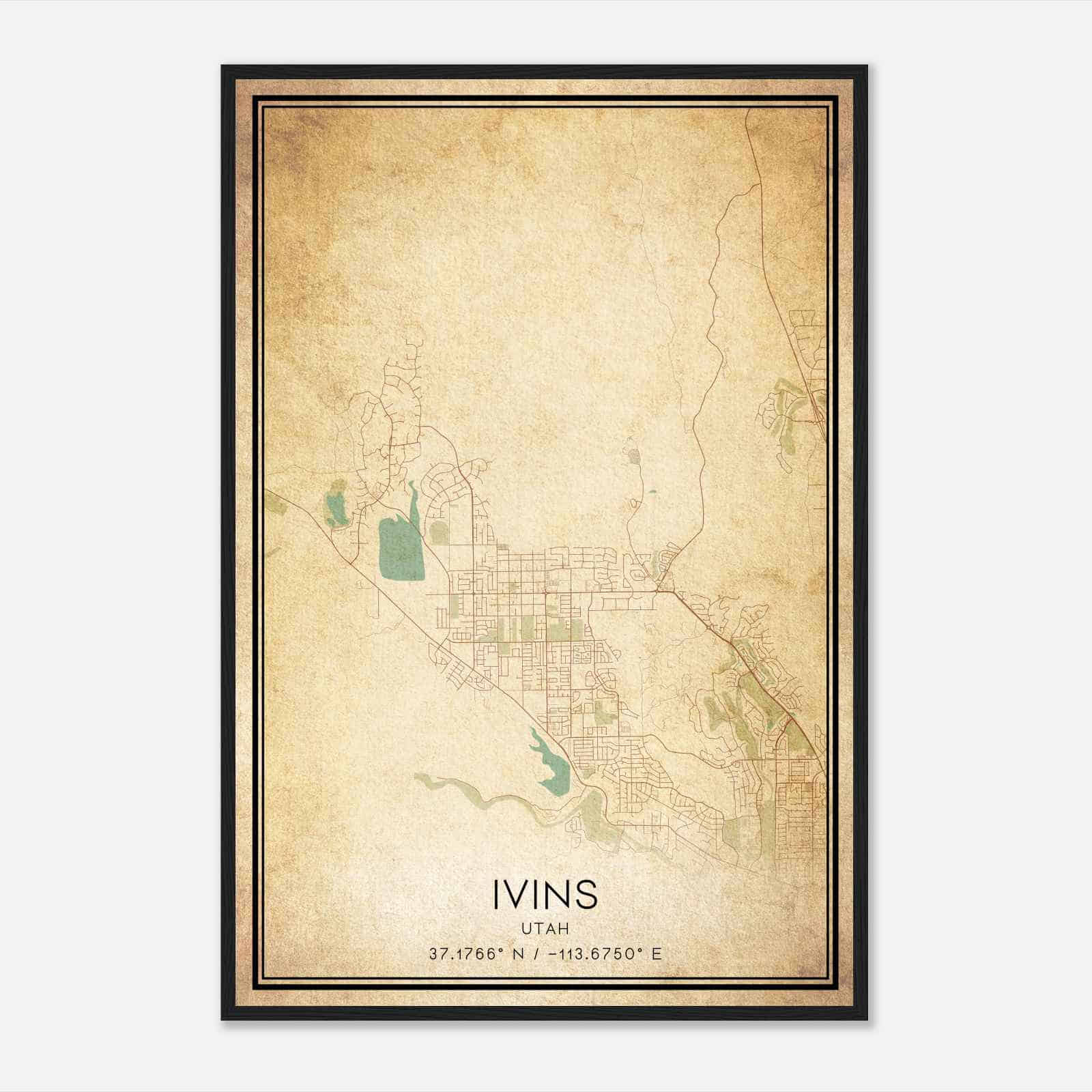 Vintage Ivins Utah Map Poster, Modern Home Decor Wall Art Print