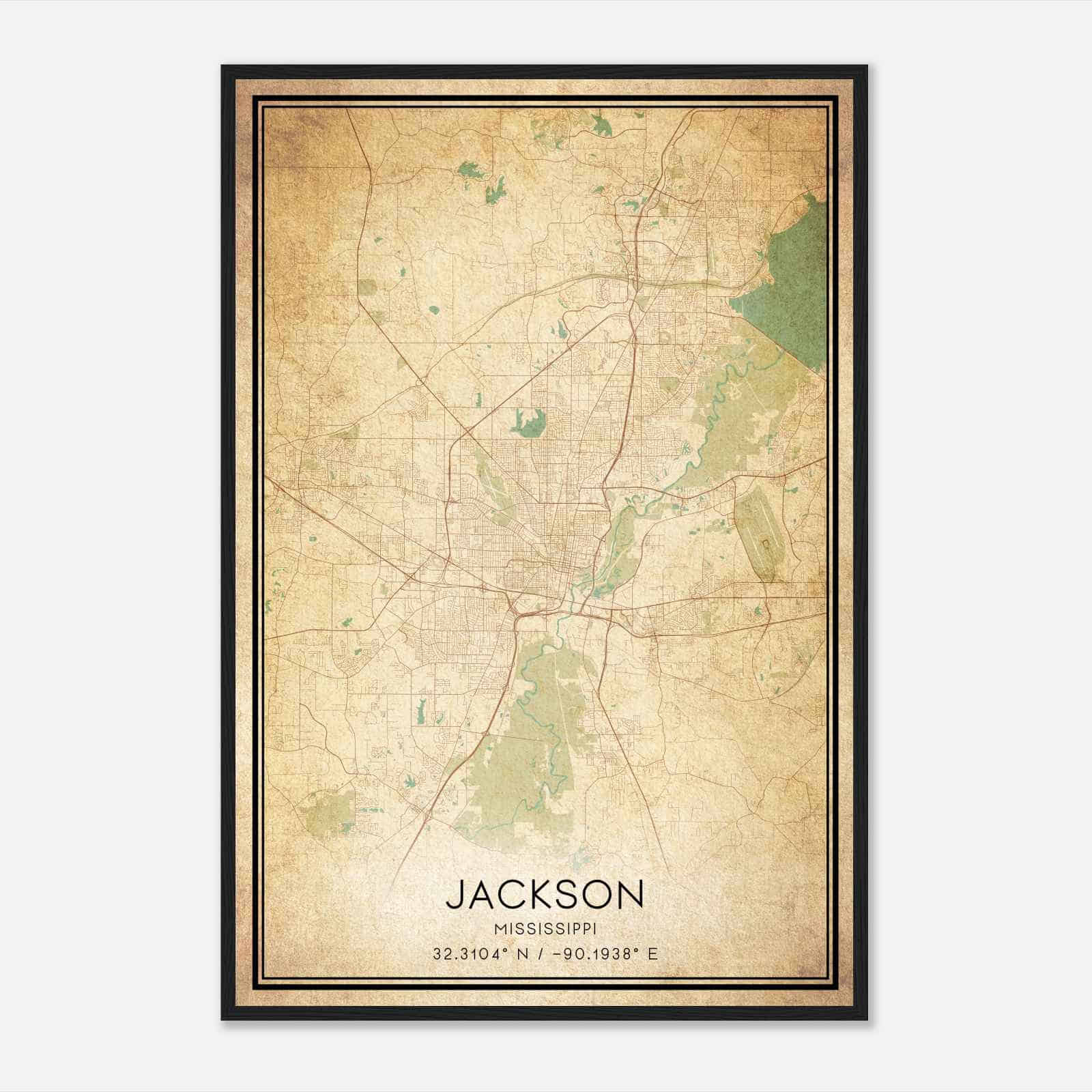 Vintage Jackson Mississippi Map Poster, Modern Home Decor Wall Art Print