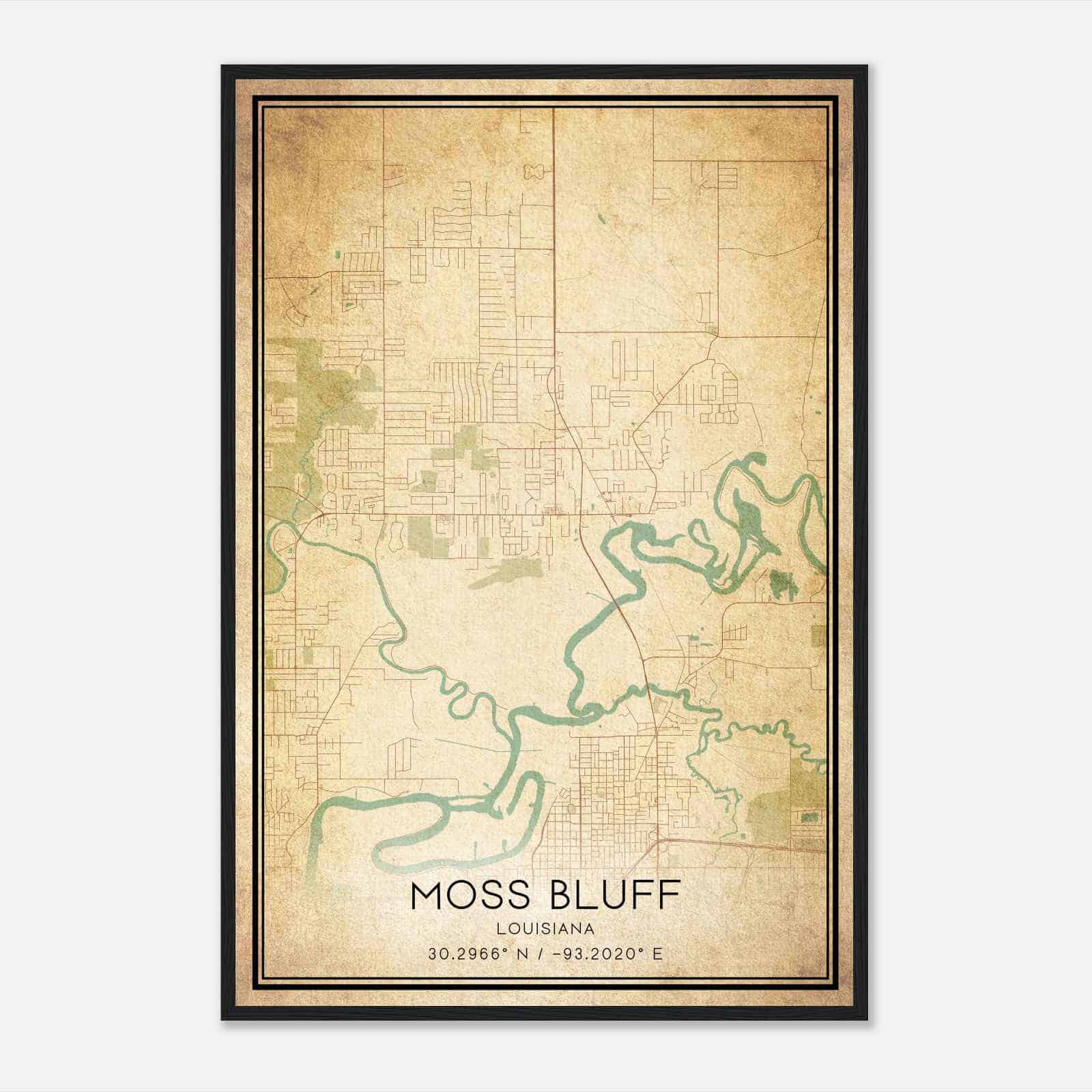 Vintage Moss Bluff Louisiana Map Poster, Modern Home Decor Wall Art Print