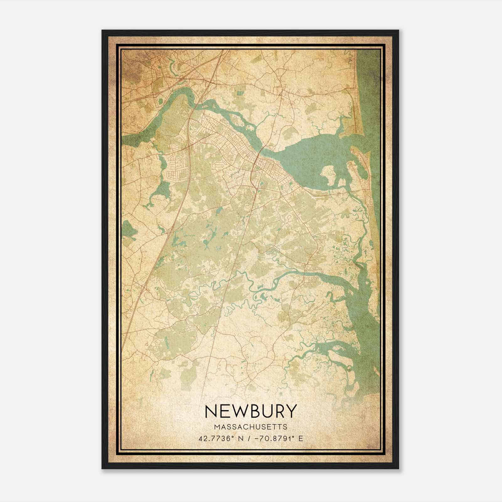 Vintage Newbury Massachusetts Map Poster, Modern Home Decor Wall Art Print