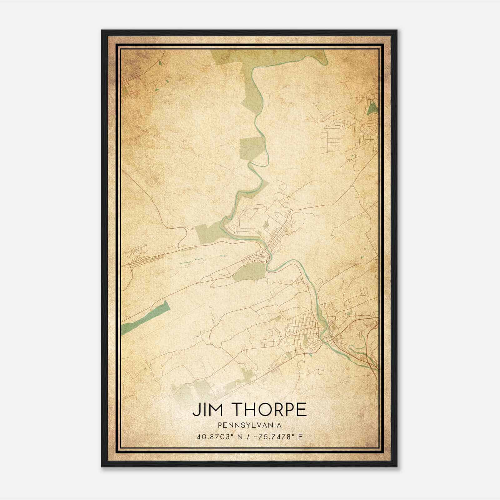 Vintage Jim Thorpe Pennsylvania Map Poster, Modern Home Decor Wall Art Print