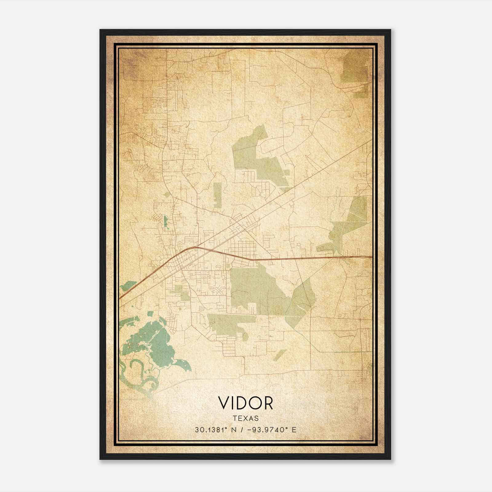 Vintage Vidor Texas Map Poster, Modern Home Decor Wall Art Print