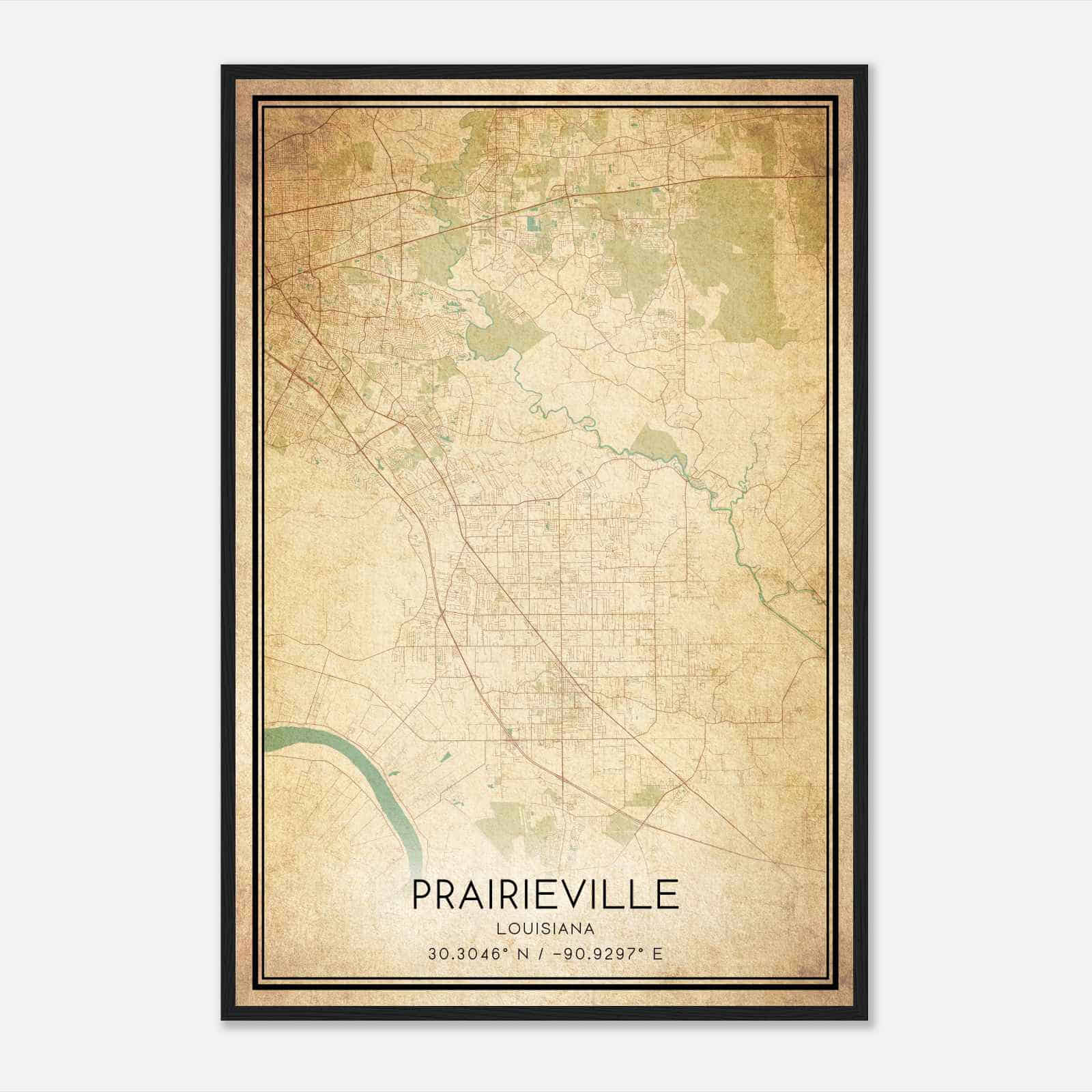 Vintage Prairieville Louisiana Map Poster, Modern Home Decor Wall Art Print