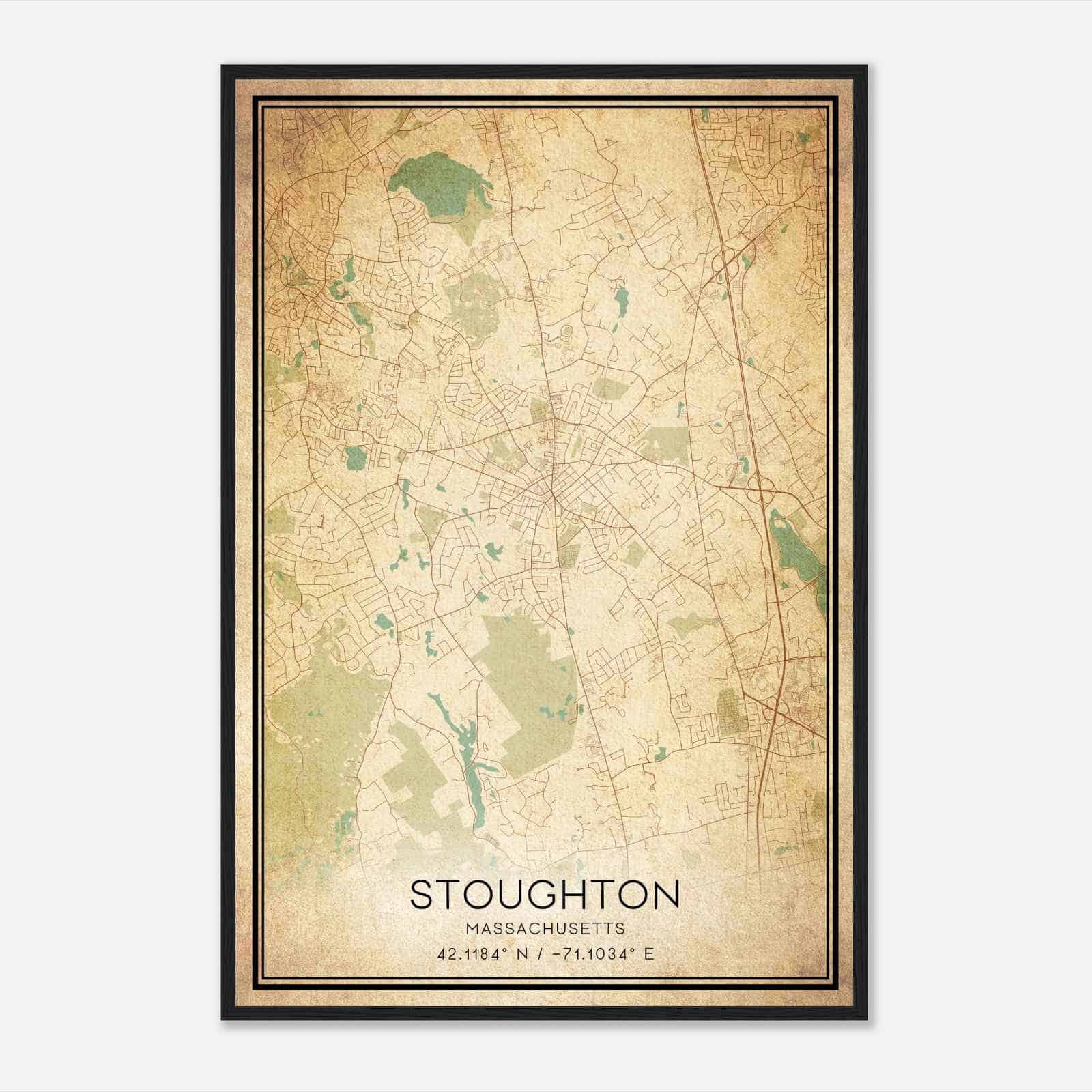 Vintage Stoughton Massachusetts Map Poster, Modern Home Decor Wall Art Print
