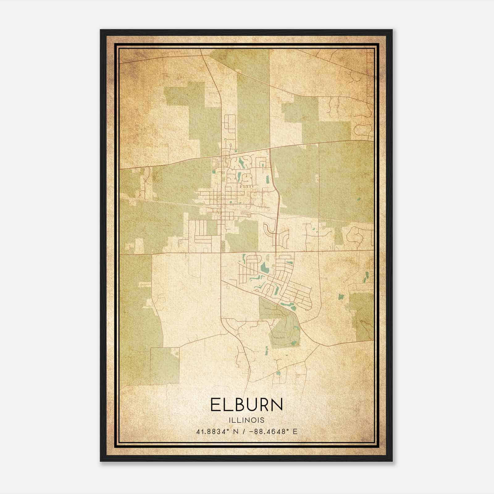 Vintage Elburn Illinois Map Poster, Modern Home Decor Wall Art Print