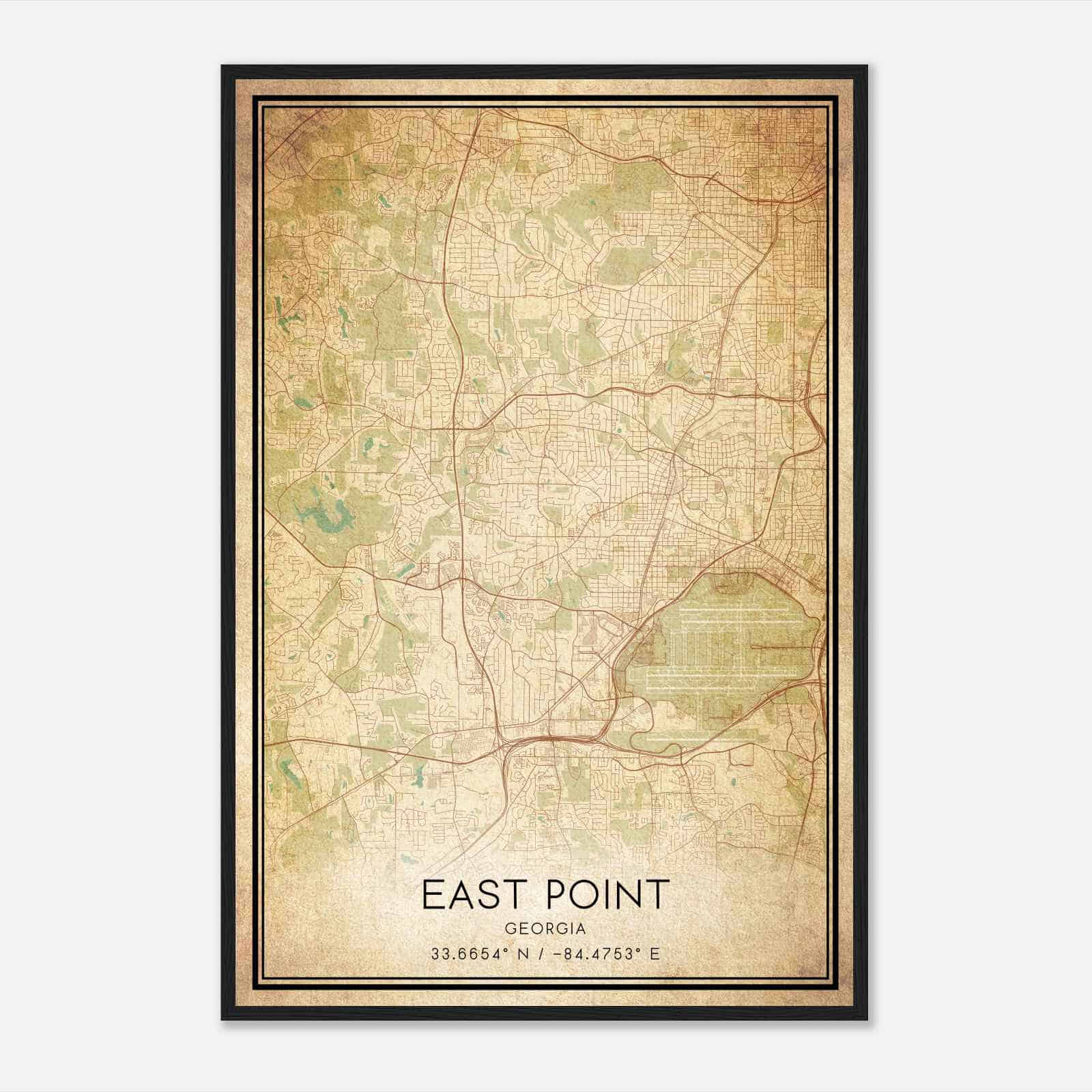 Vintage East Point Georgia Map Poster, Modern Home Decor Wall Art Print