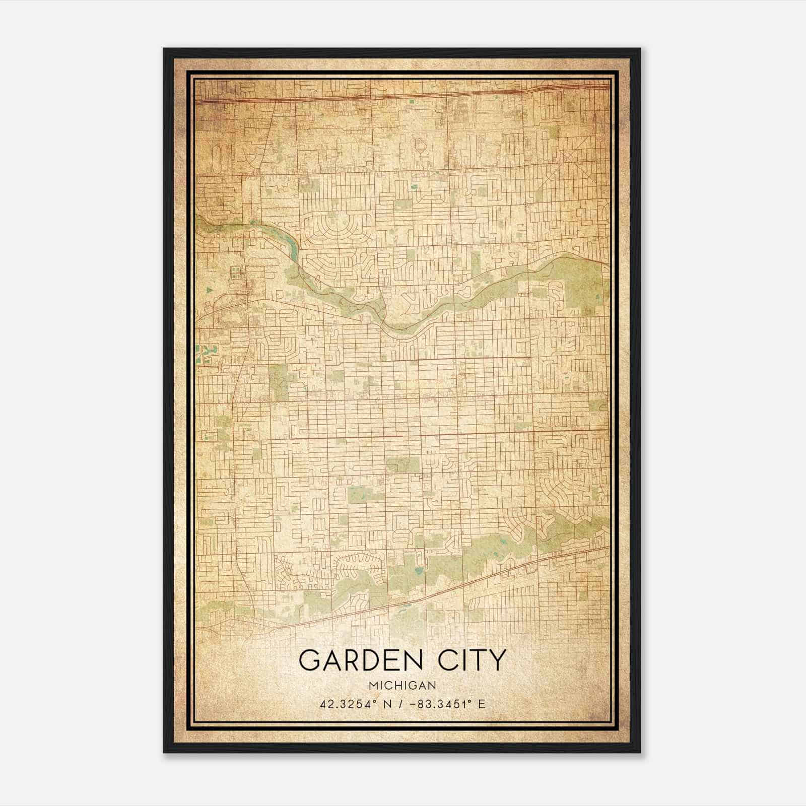 Vintage Garden City Michigan Map Poster, Modern Home Decor Wall Art Print
