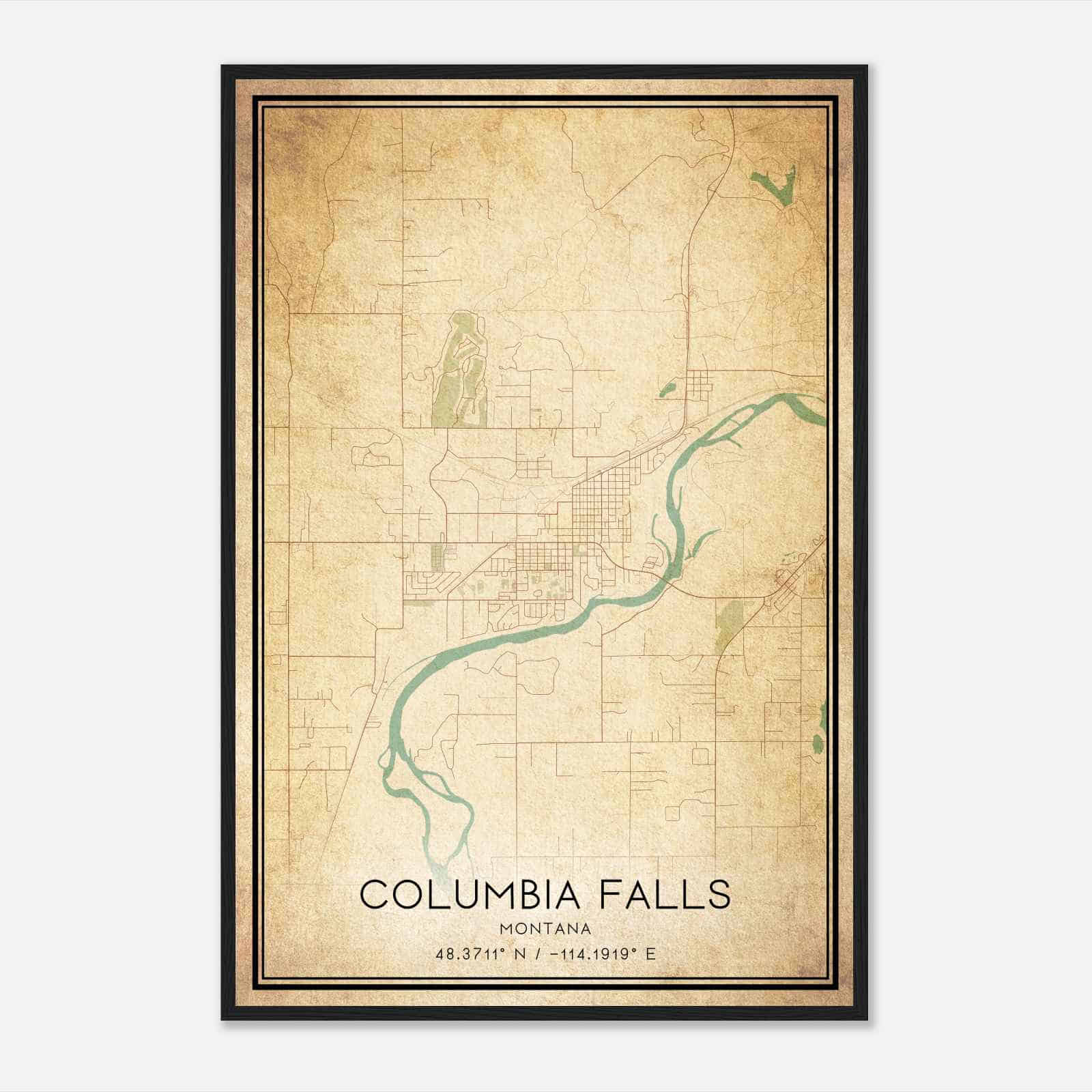 Vintage Columbia Falls Montana Map Poster, Modern Home Decor Wall Art Print