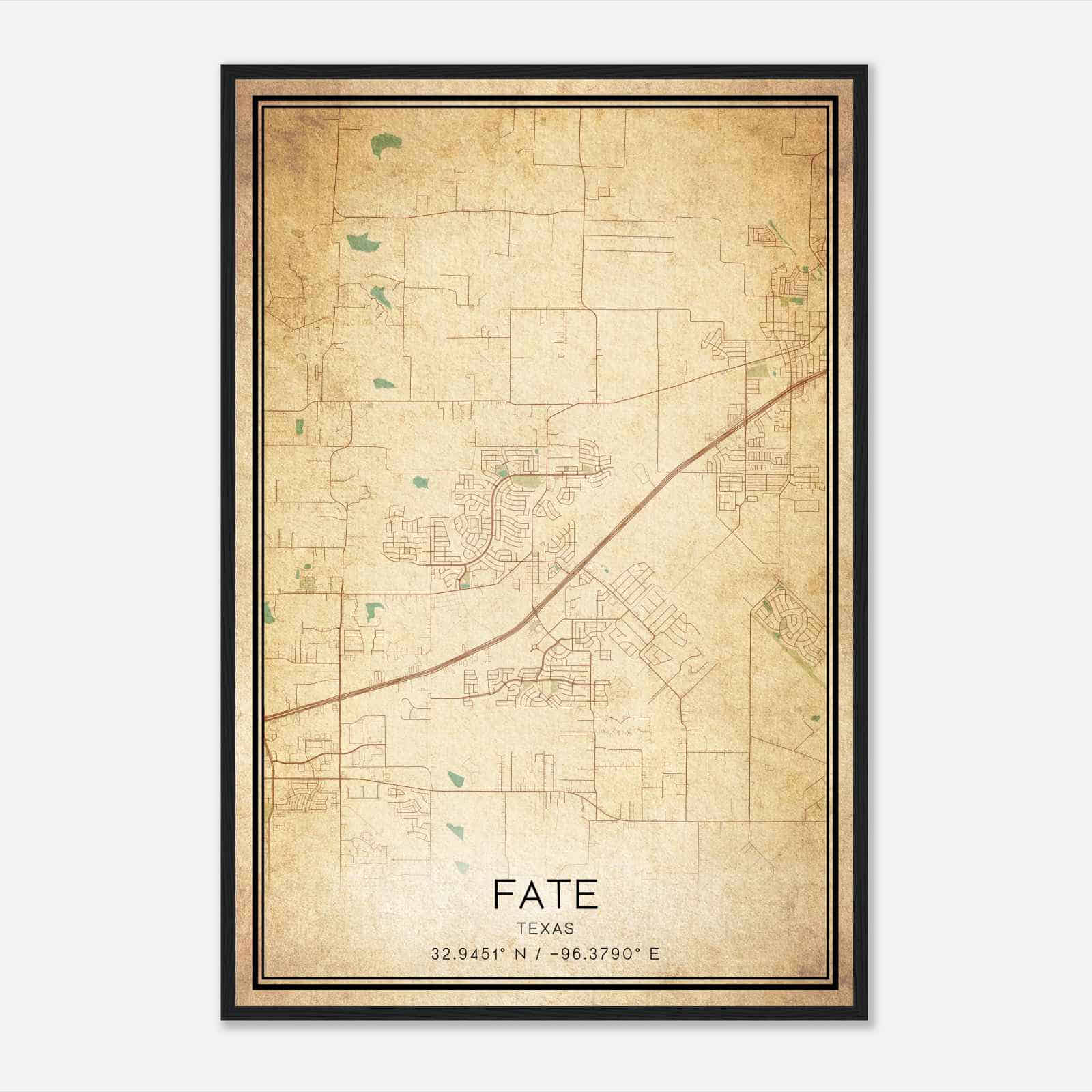 Vintage Fate Texas Map Poster, Modern Home Decor Wall Art Print