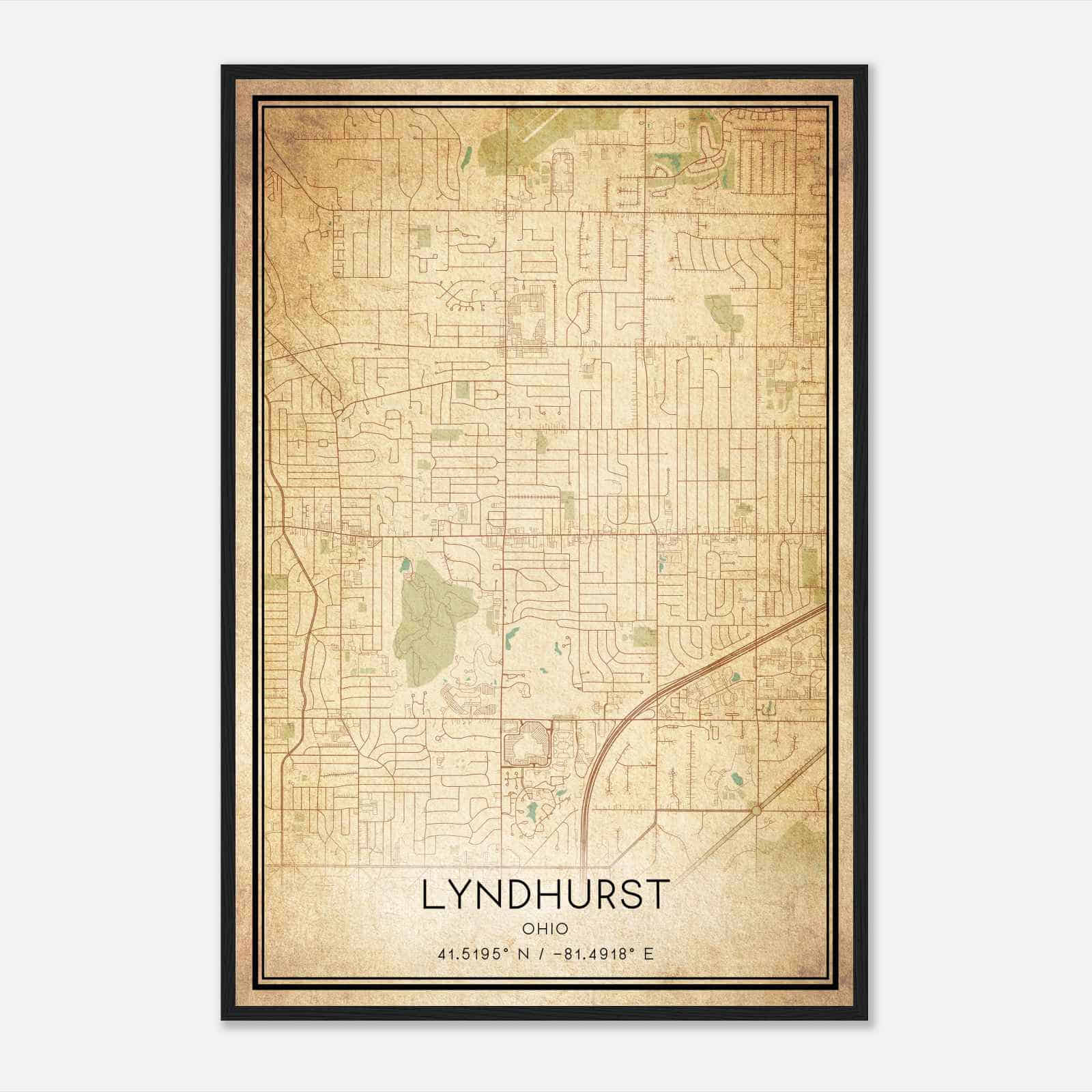 Vintage Lyndhurst Ohio Map Poster, Modern Home Decor Wall Art Print