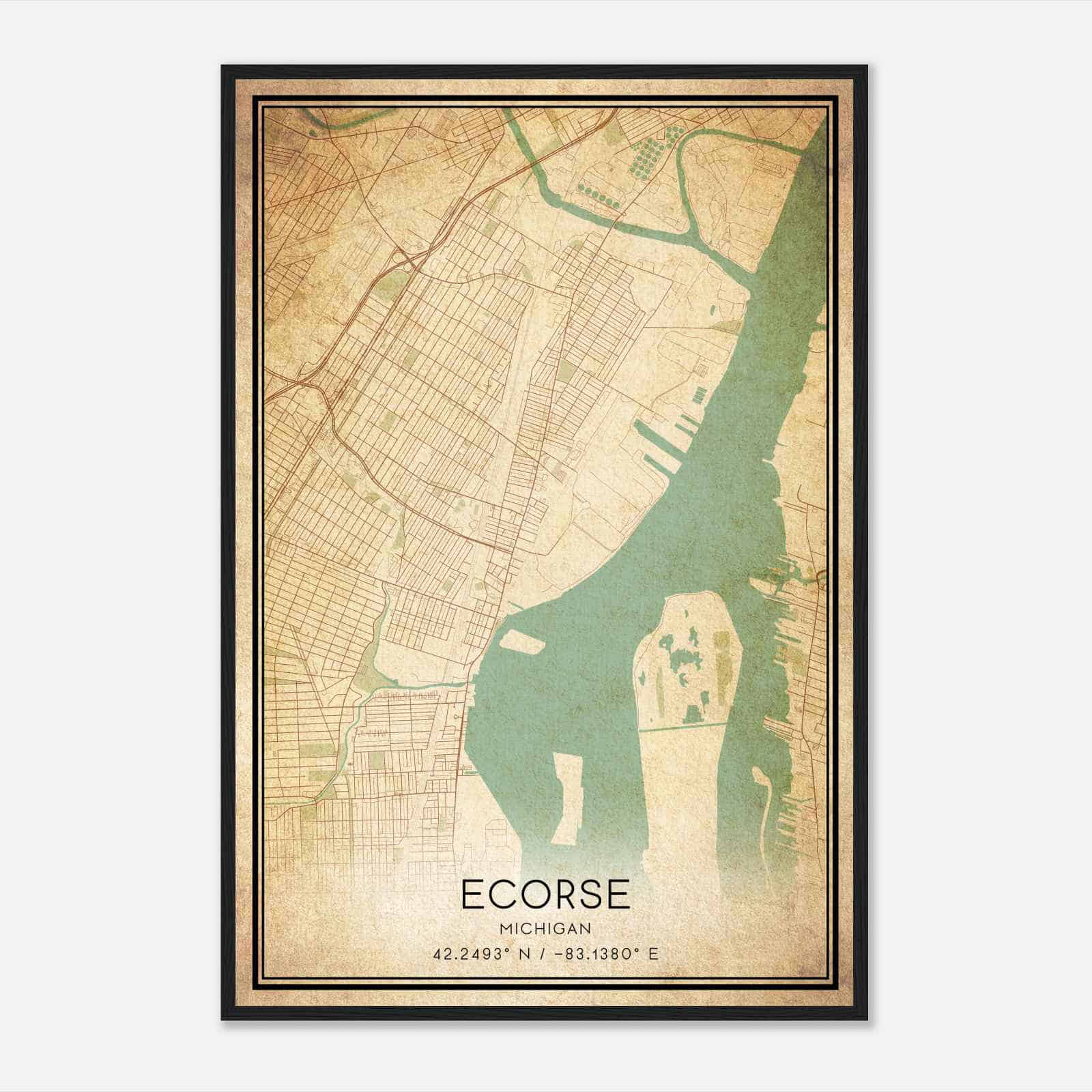 Vintage Ecorse Michigan Map Poster, Modern Home Decor Wall Art Print Vintage Ecorse Michigan Map Poster, Modern Home Decor Wall Art Print