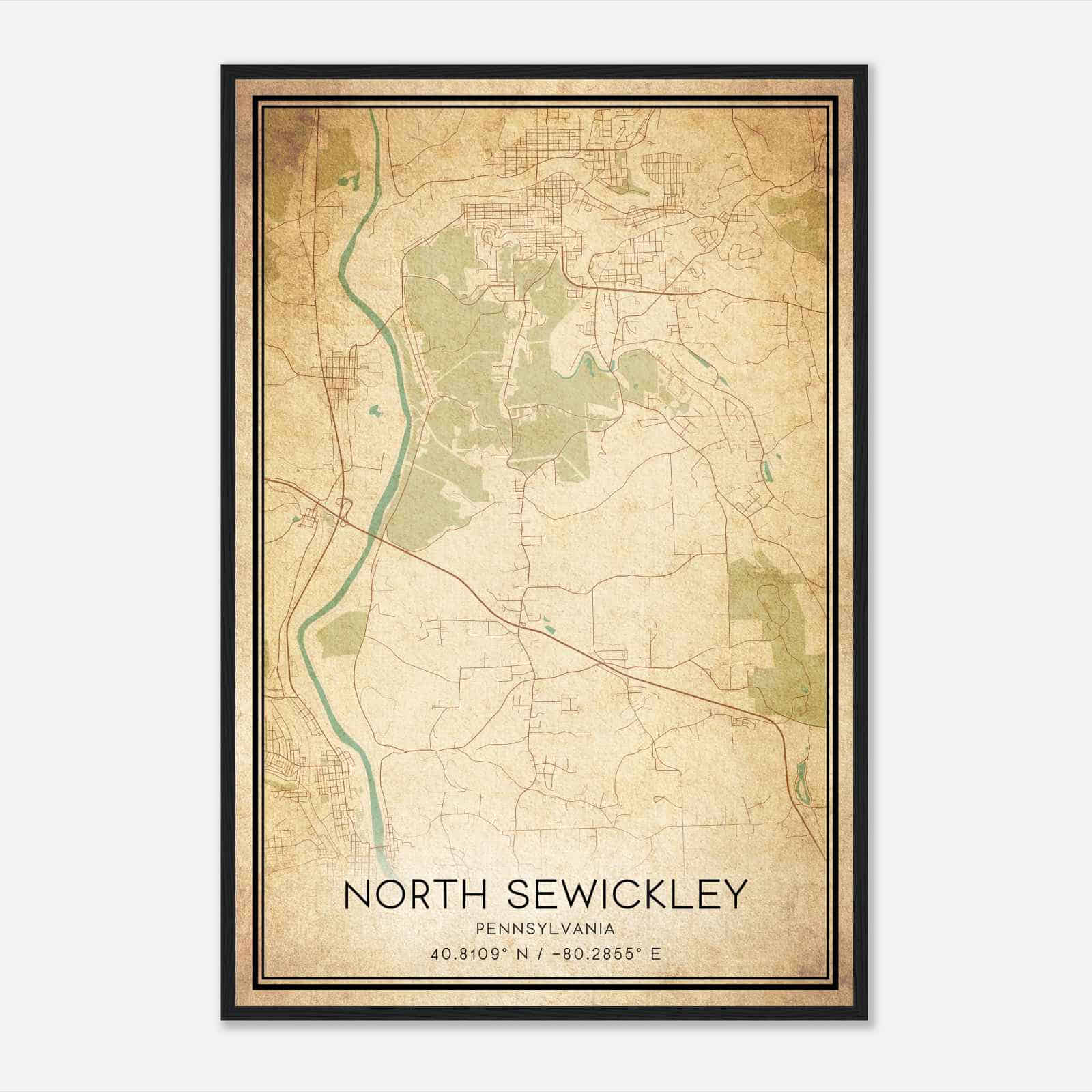 Vintage North Sewickley Pennsylvania Map Poster, Modern Home Decor Wall Art Print