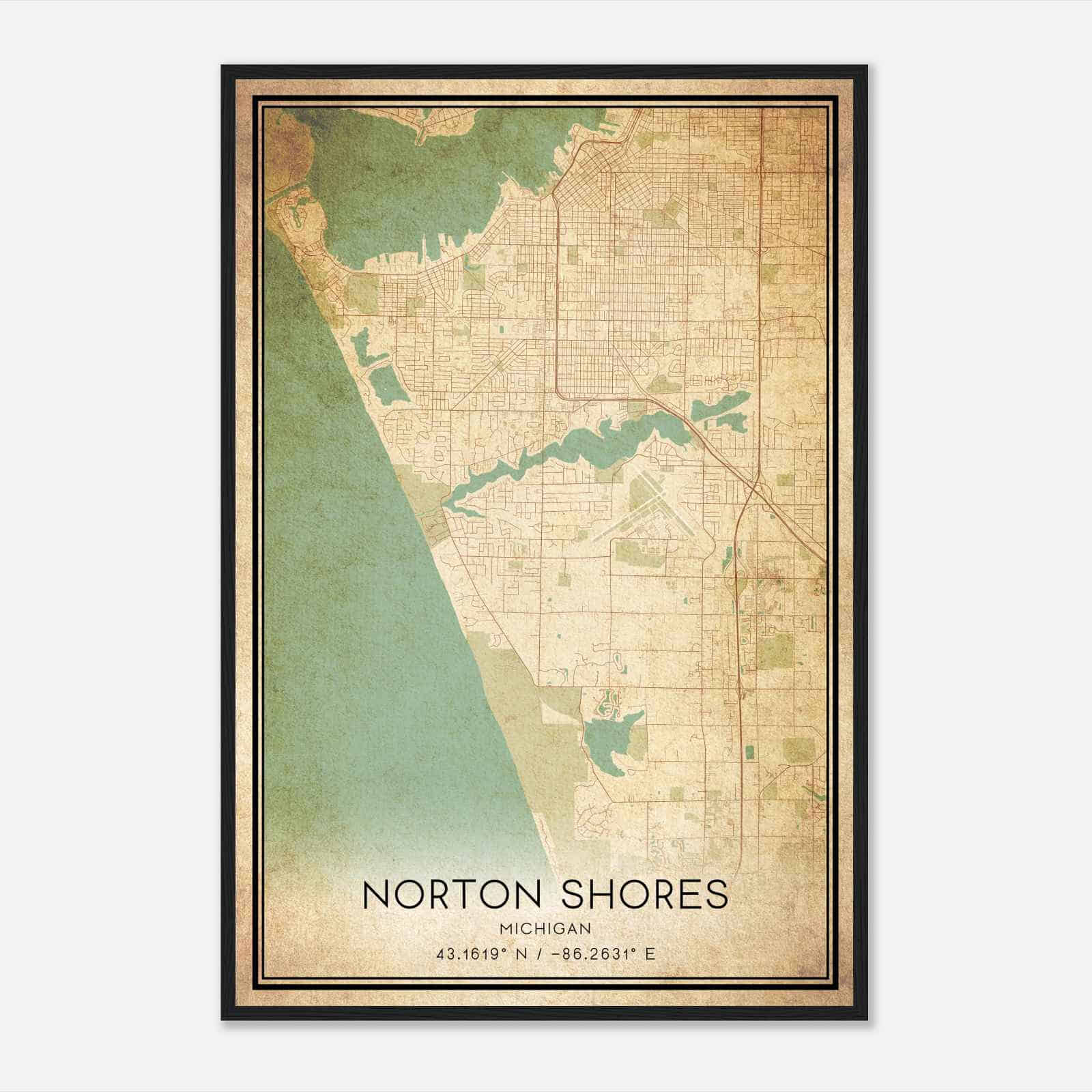 Vintage Norton Shores Michigan Map Poster, Modern Home Decor Wall Art Print
